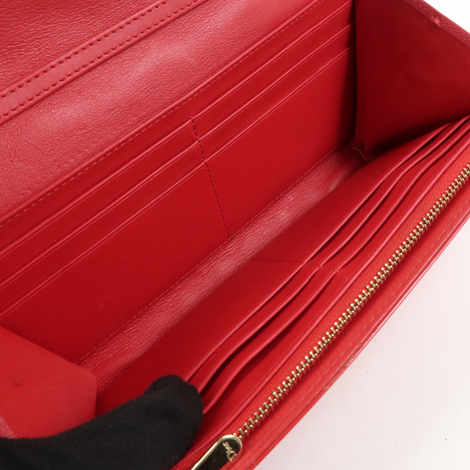 Christian Dior Cannage Patent Leather Chain Long Wallet WOC Red