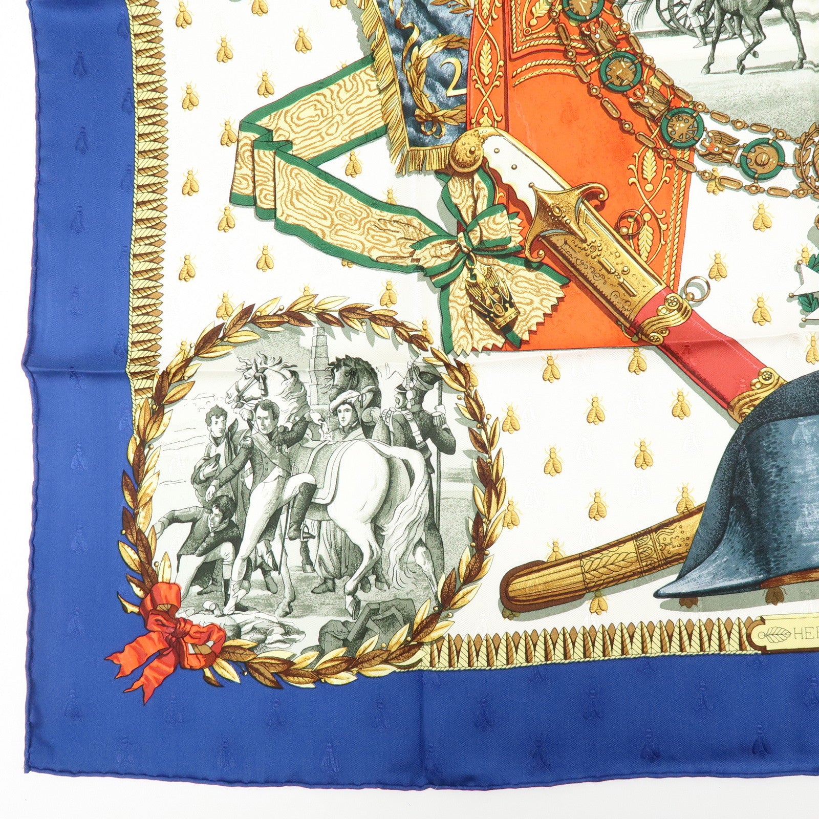 HERMES Carre 90 Silk 100% Scarf NAPOLEON Blue White
