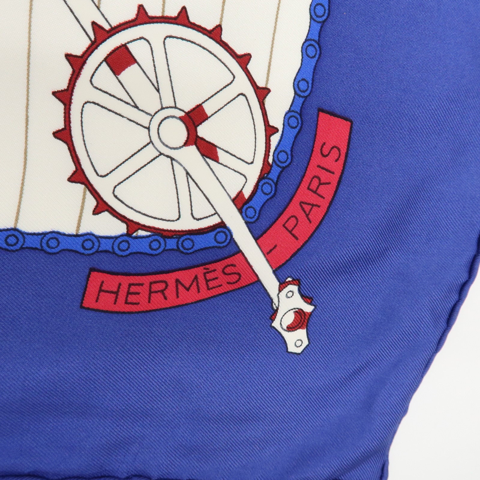 HERMES Carre 90 Silk 100% Scarf LES BECANES Blue White