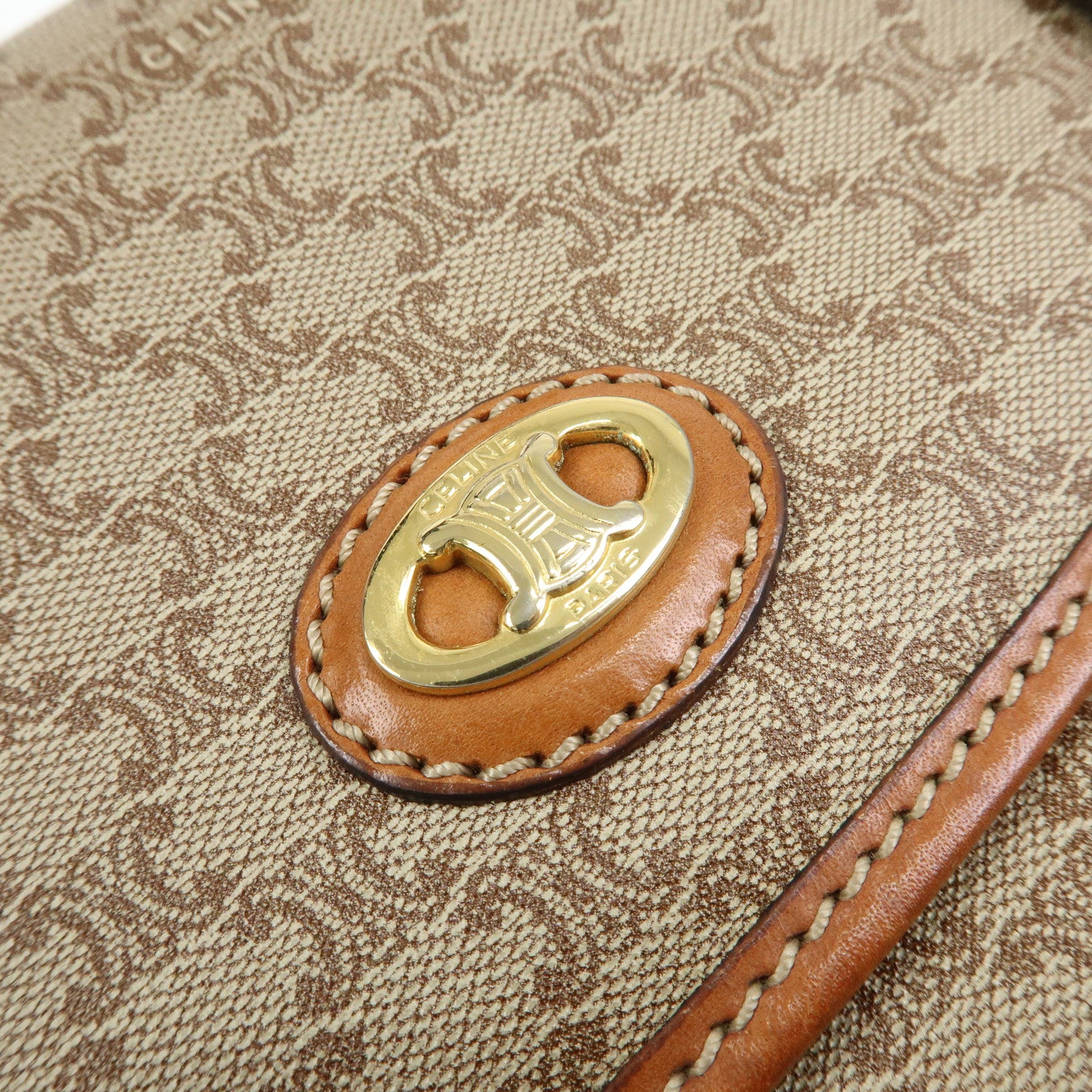 CELINE Logo Macadam PVC Leather Hand Bag Shoulder Bag Beige Brown