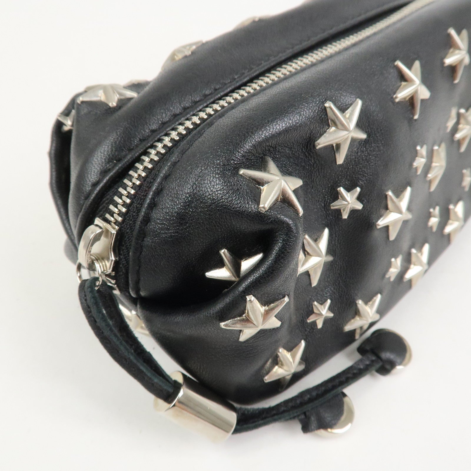 JIMMY CHOO Leather Star Studs Pouch Cosmetic Pouch Makeup Bag Black