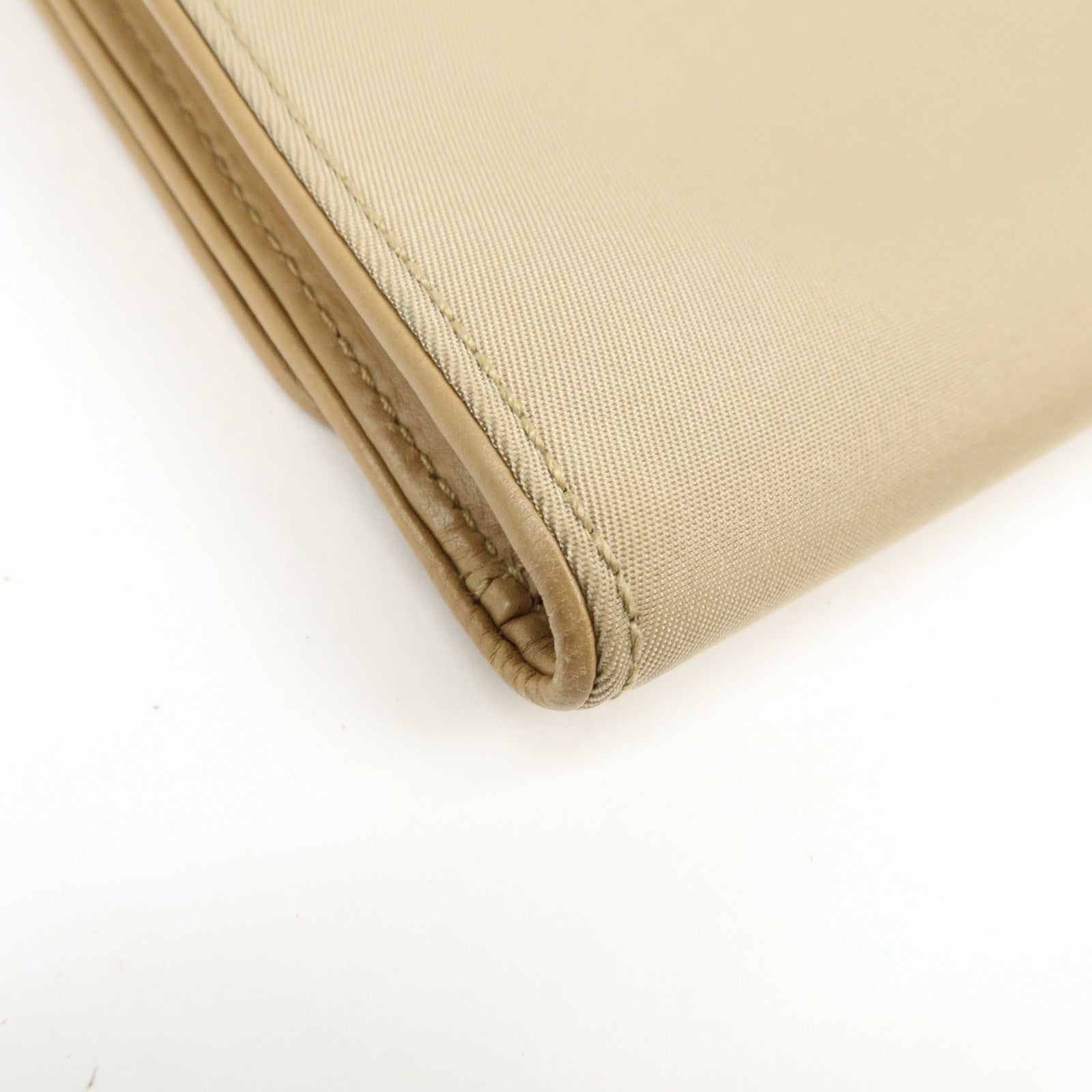 PRADA Logo Nylon Leather Compact Trifold Wallet Beige 1M0170