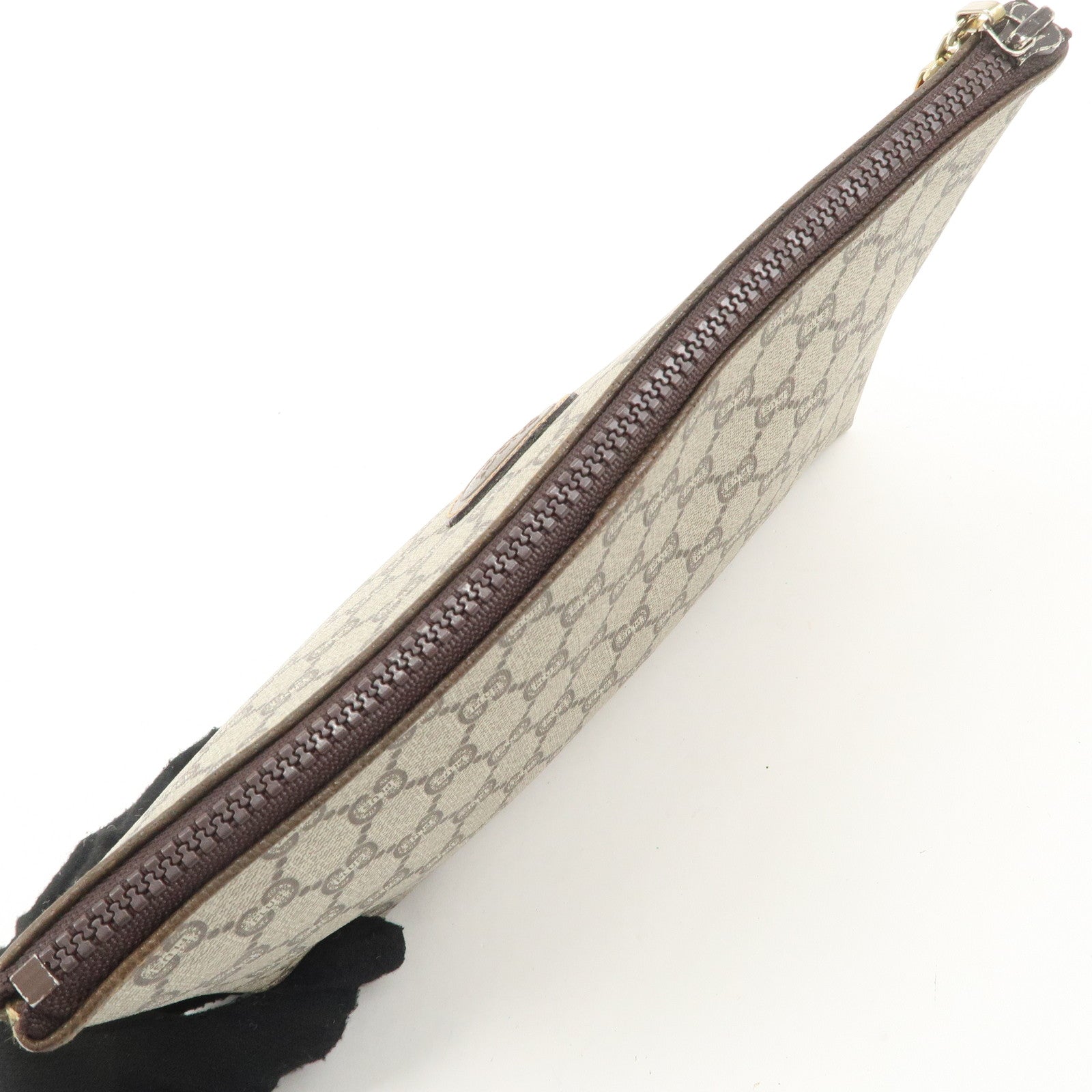 GUCCI GG Plus PVC Leather Clutch Bag Second Bag Beige Brown Used