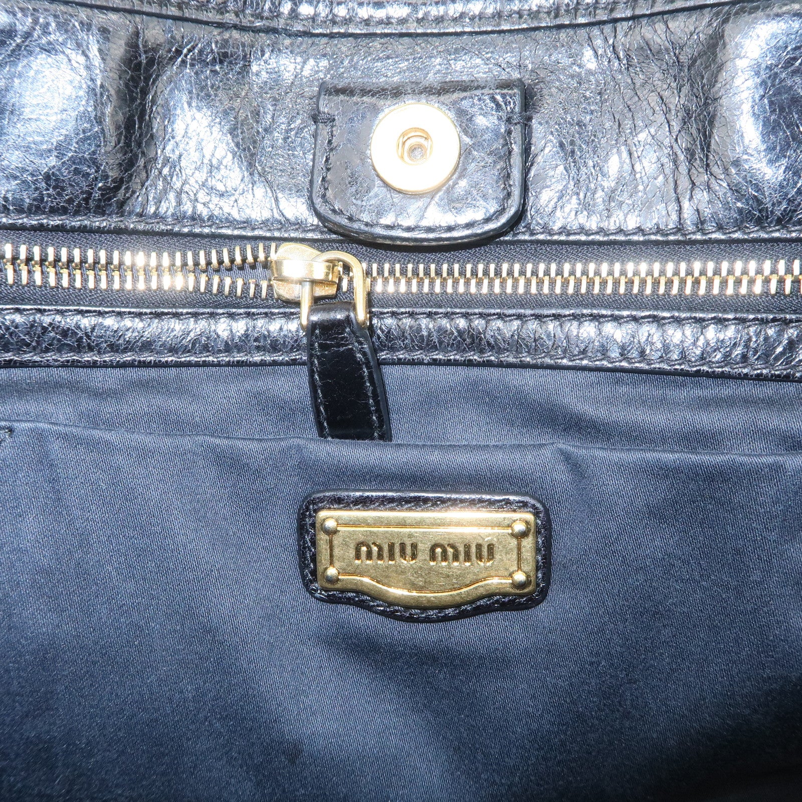 MIUMIU Logo Leather 2WAY Hand Bag Black Gold Hardware RN0685 Used