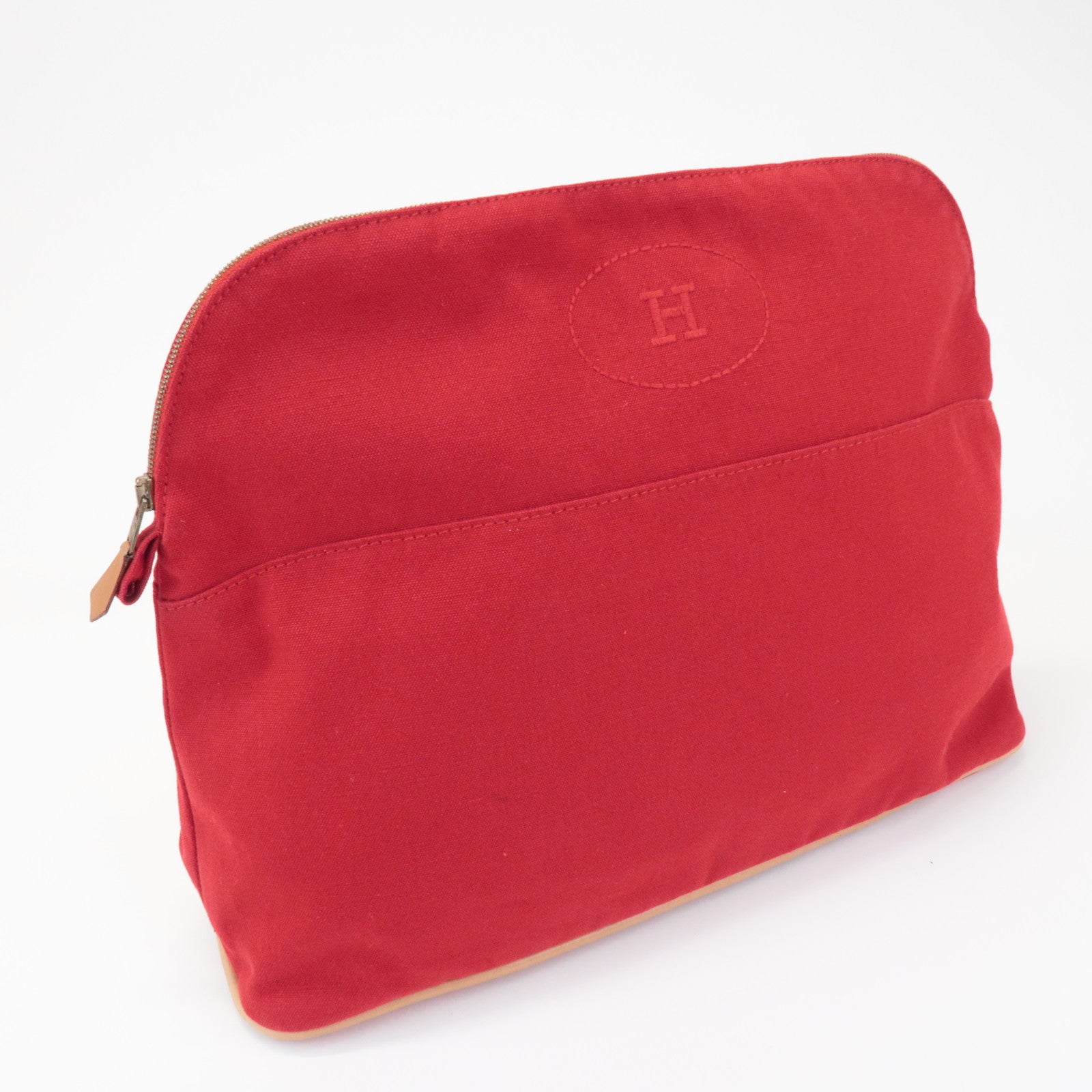 HERMES Bolide Toille H Leather Pouch GM Cosmetic Pouch Red