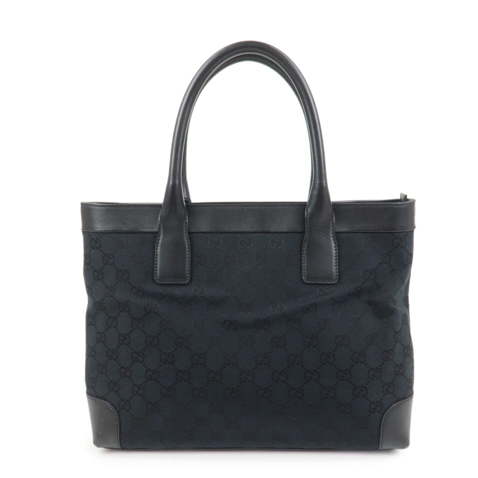 GUCCI GG Monogram Canvas Leather Tote Bag Hand Bag Black 002.1119