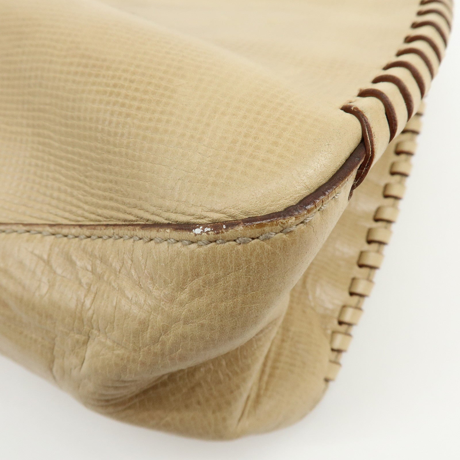 GUCCI Leather Wood Hand Bag Shoulder Bag Beige 106237