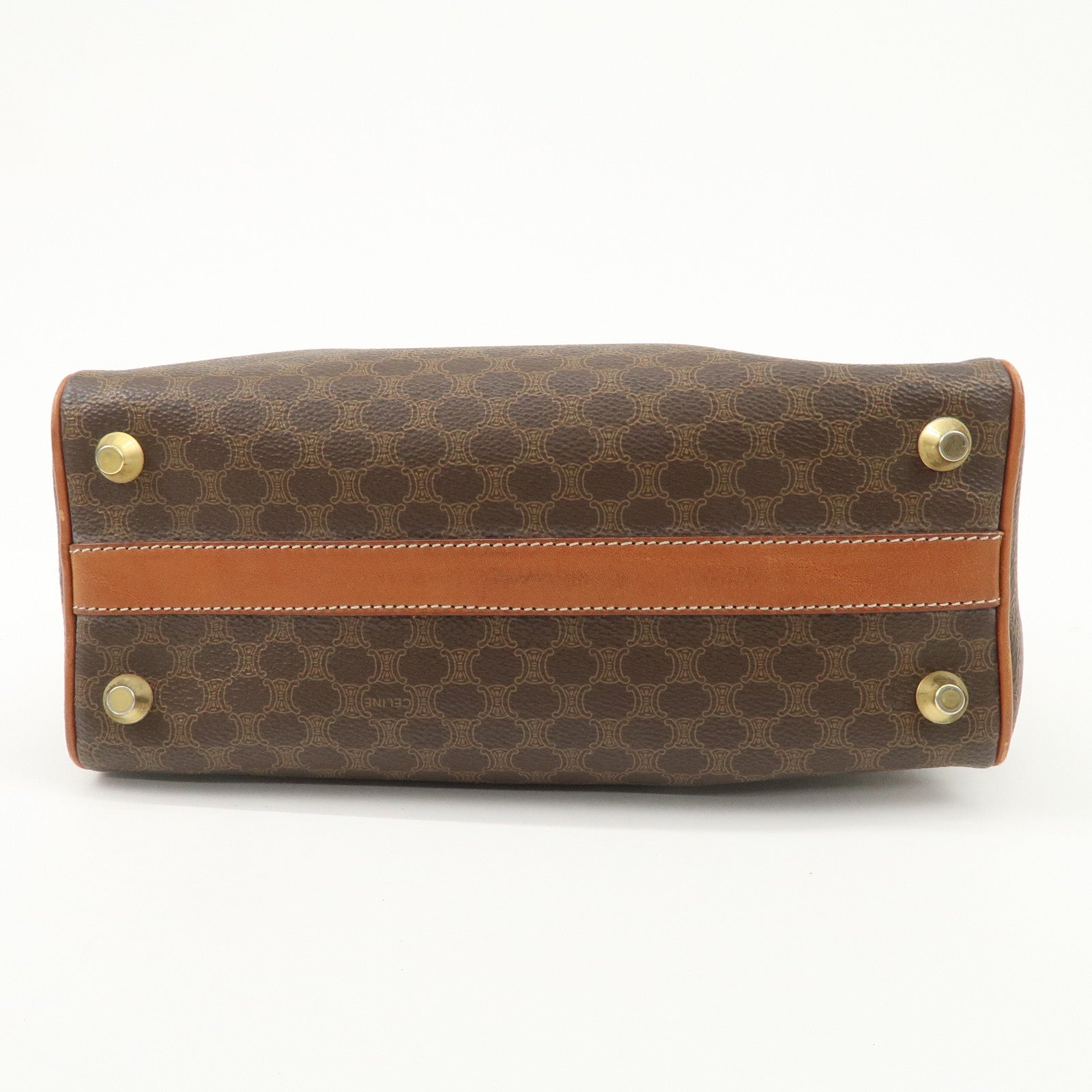 CELINE Macadam PVC Leather Hand Bag Brown Gold HDW