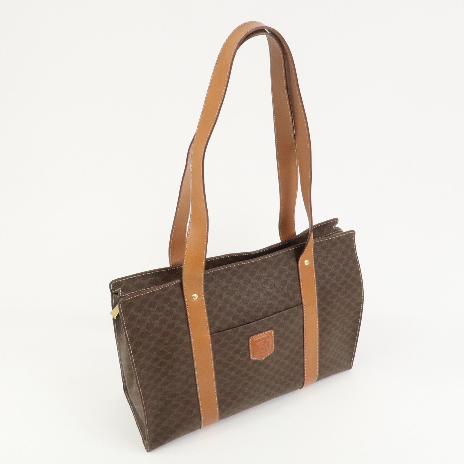 CELINE Macadam PVC Canvas Leather Tote Bag Shoulder Bag Brown