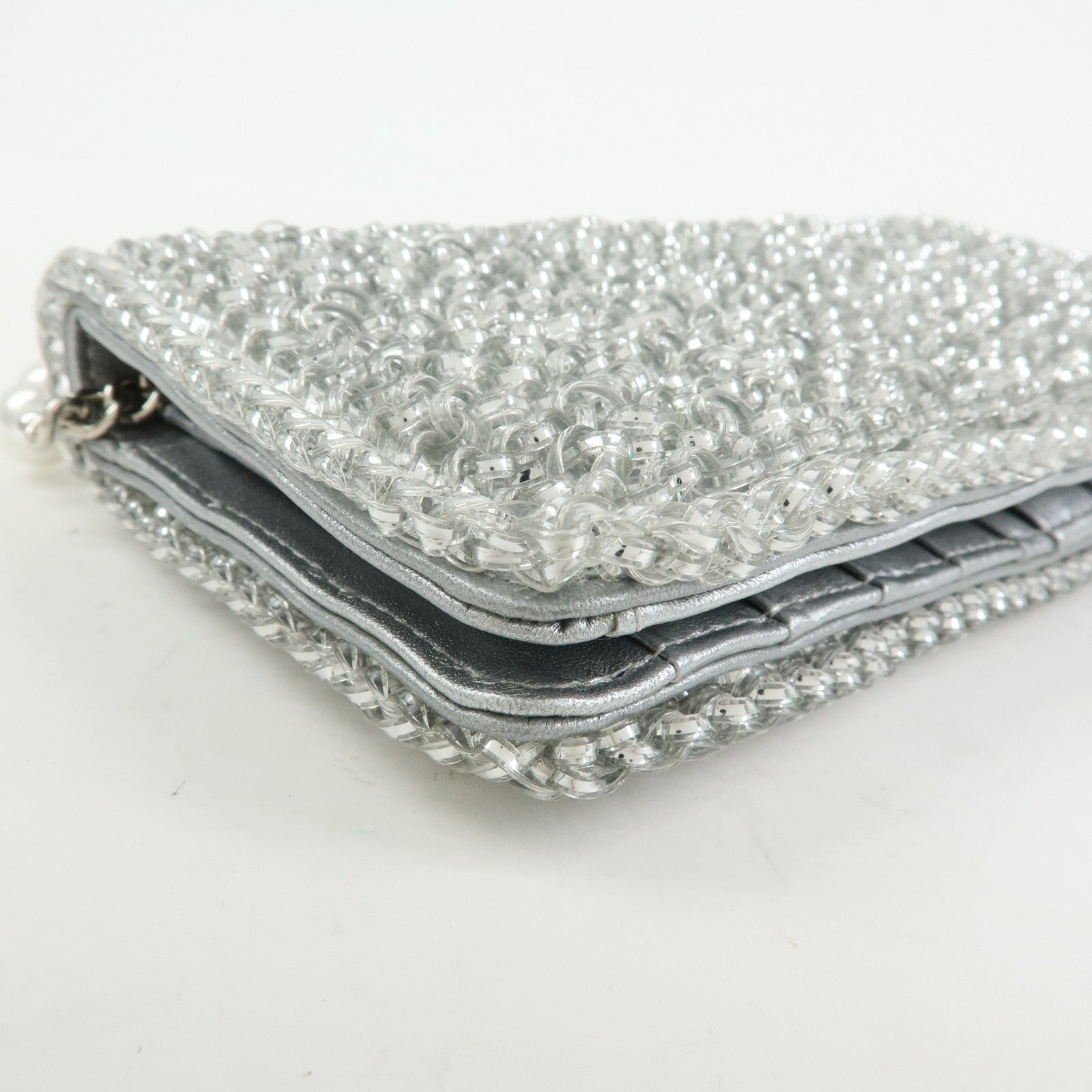 ANTEPRIMA PVC Wire Chain Pearl Hand Bag Long Wallet Silver