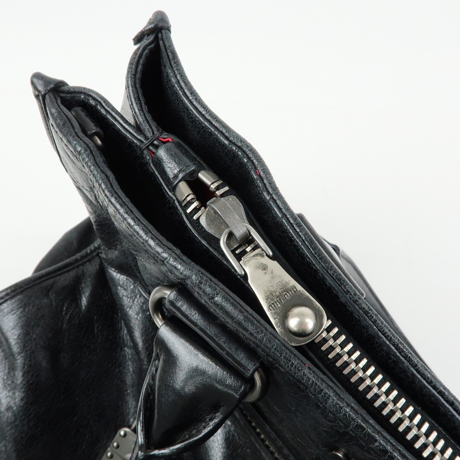 MIU MIU Leather Tote Bag Shoulder Bag Black Padlock Charm