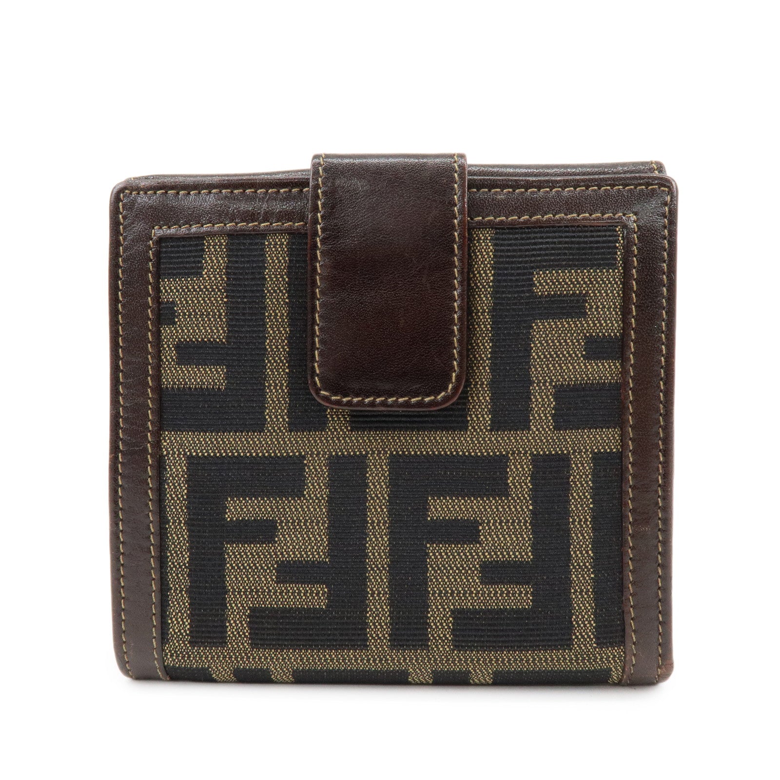 FENDI Zucca Canvas Leather Compact Wallet Brown 2251-01695-079