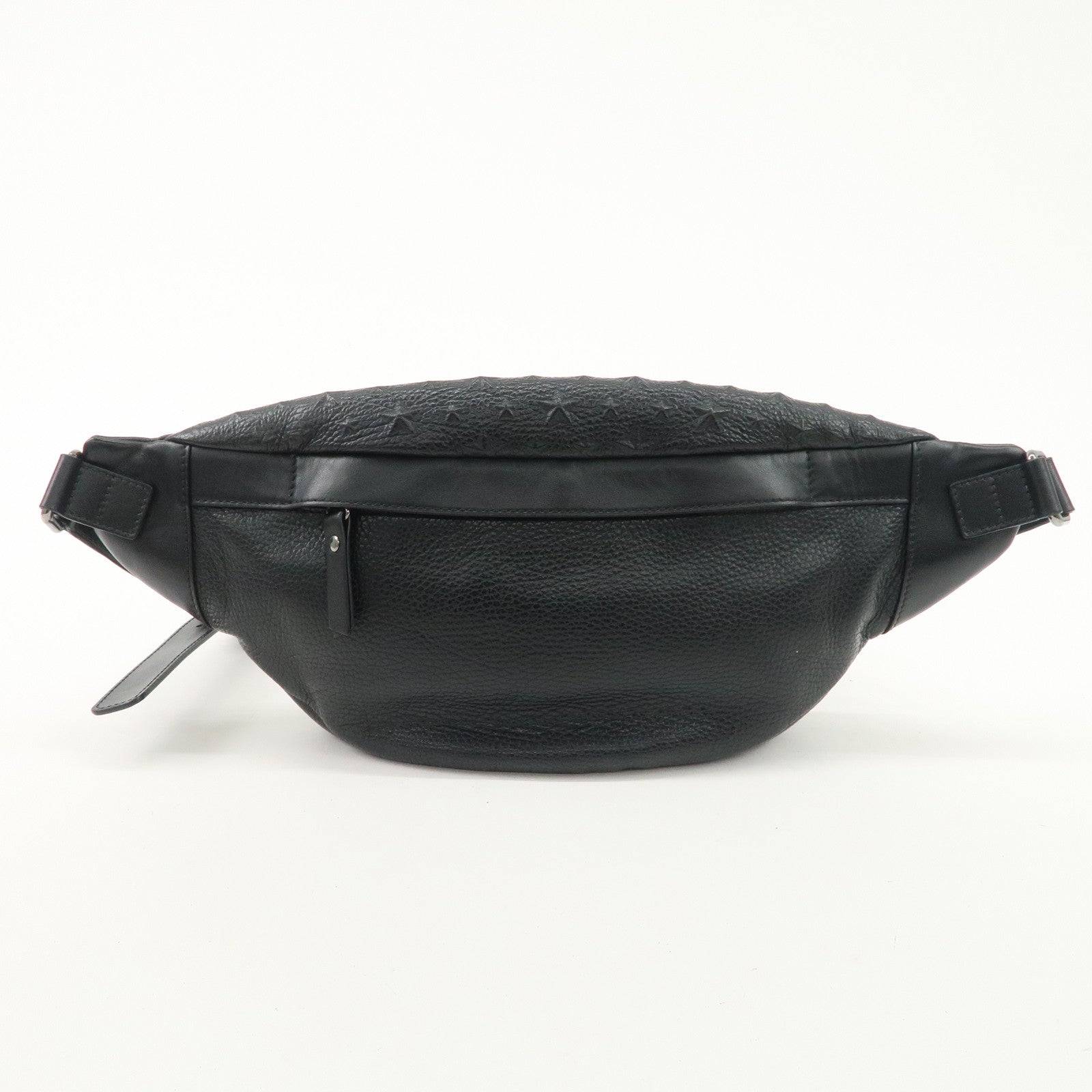 JIMMY CHOO Leather Waist Bag Crossbody Bag Black Silver Hardware Used