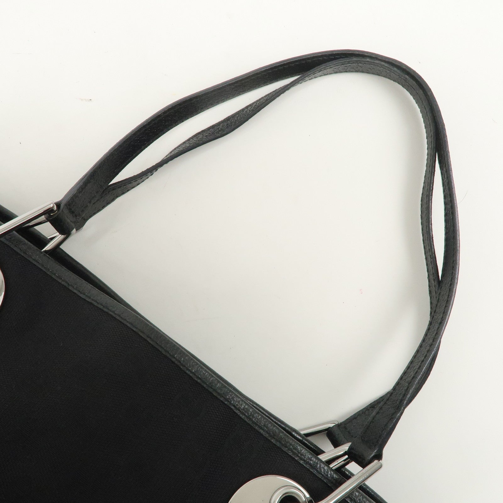 GUCCI GG Canvas Leather Tote Bag Shoulder Bag Black 120337