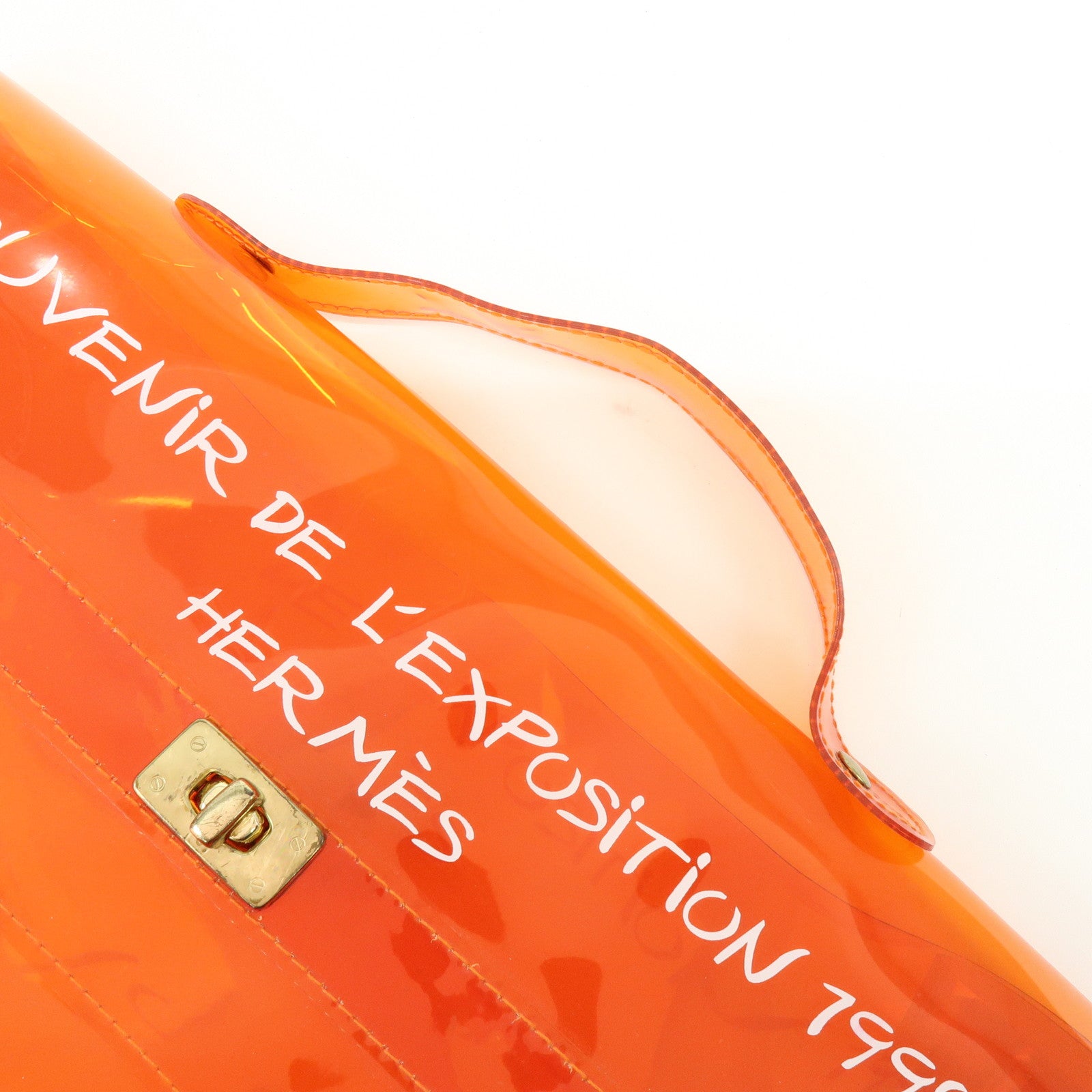 HERMES Kelly Vinyl Hand Bag SOUVENIR DE L'EXPOSITION Orange