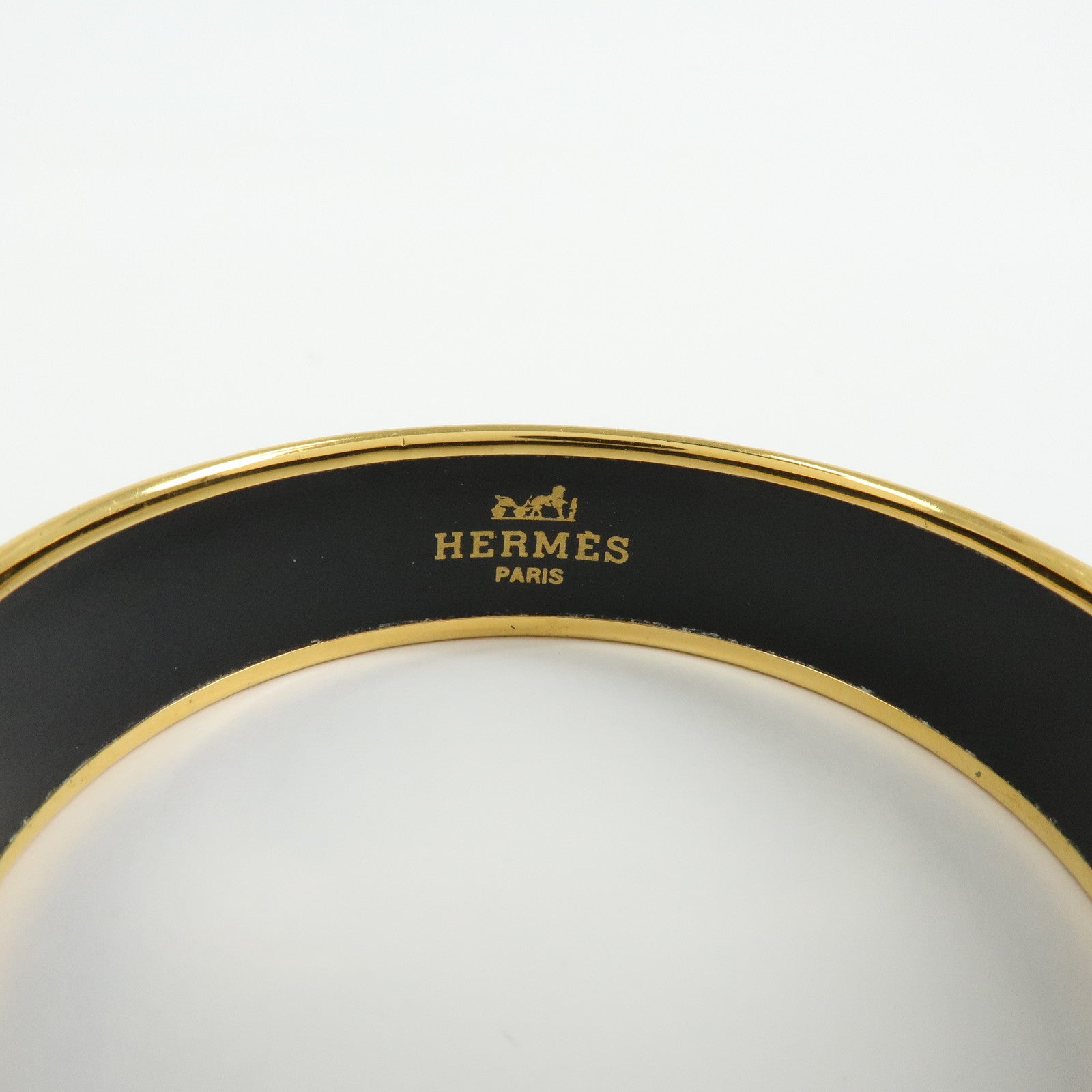 HERMES Email GM Gold Plated Bangle Bracelet Horse Blue Gold