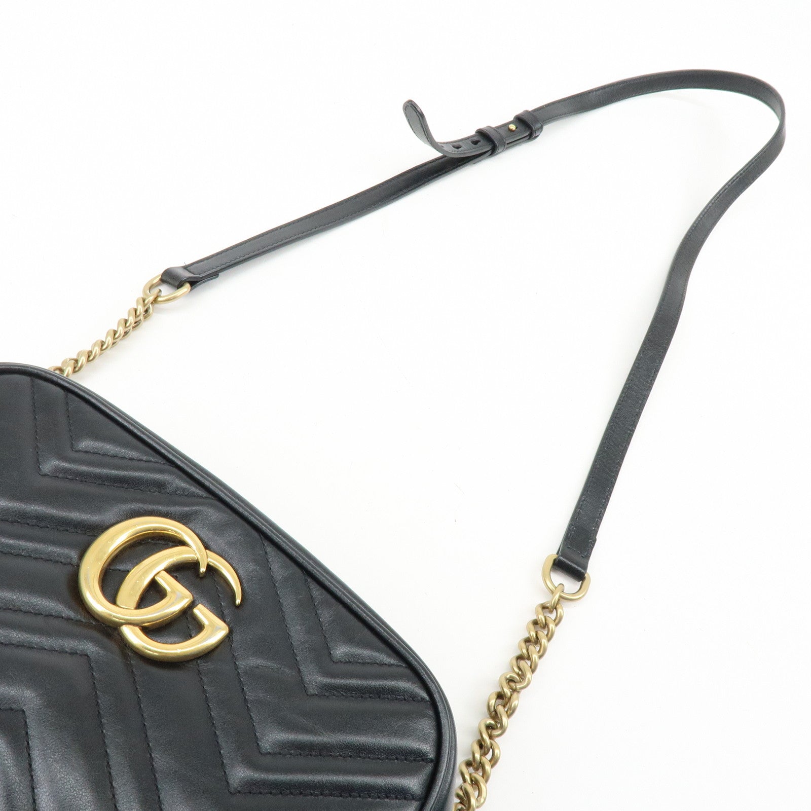 GUCCI GG Marmont Shevron Leather Shoulder Bag Black 447632