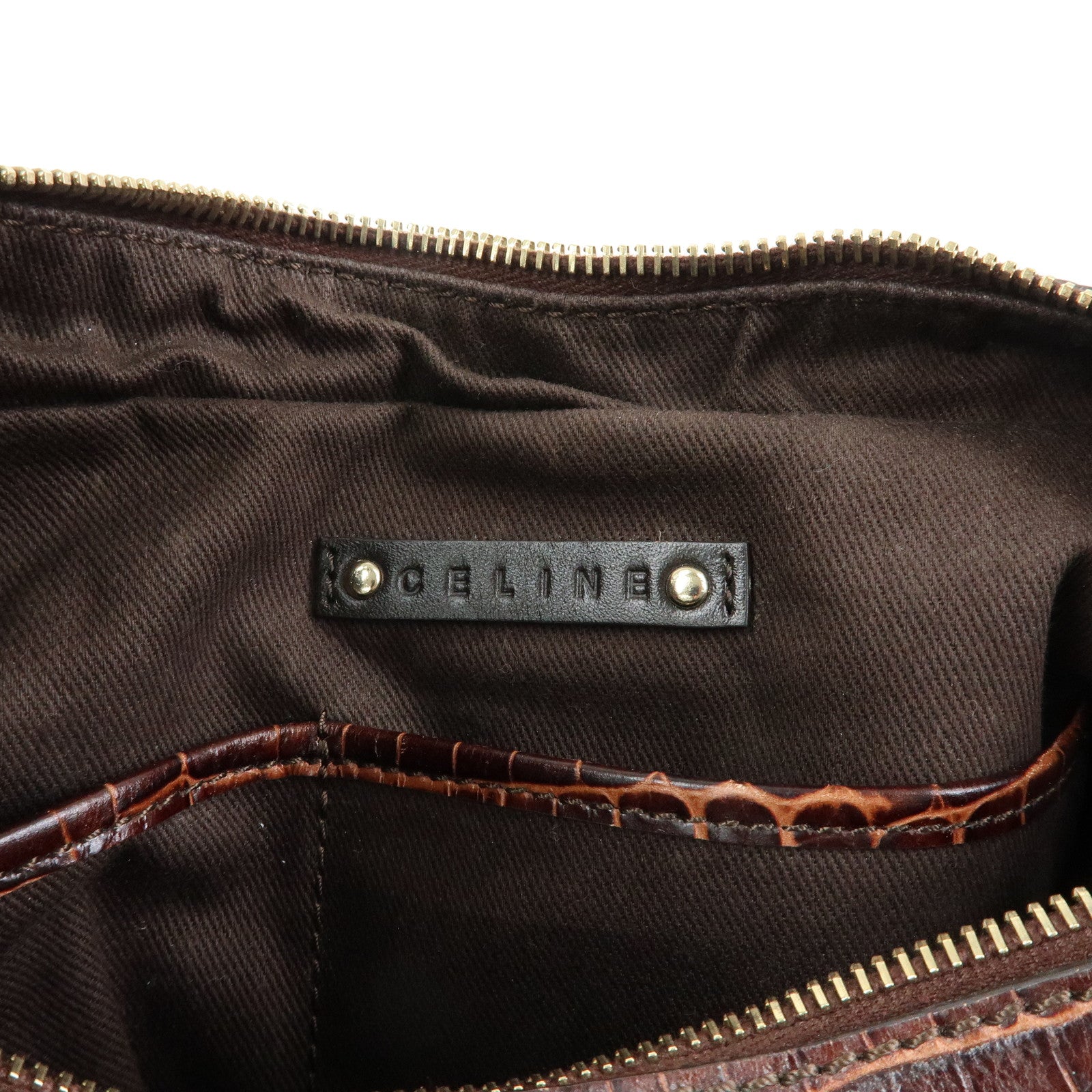 CELINE Macadam Canvas Leather Shoulder Bag Hand Bag Brown