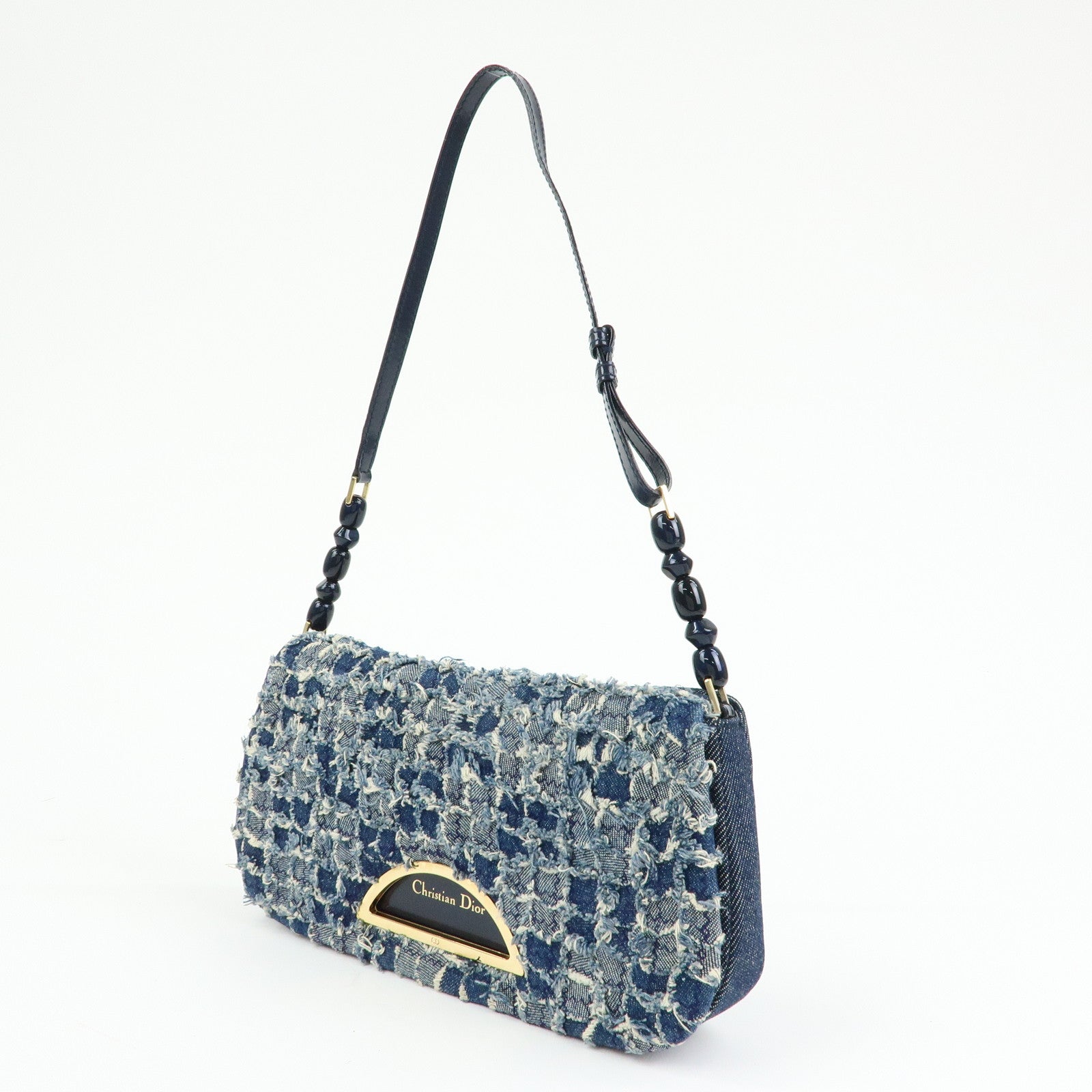 Christian Dior Maris Pearl Denim Patent Leather Shoulder Hand Bag