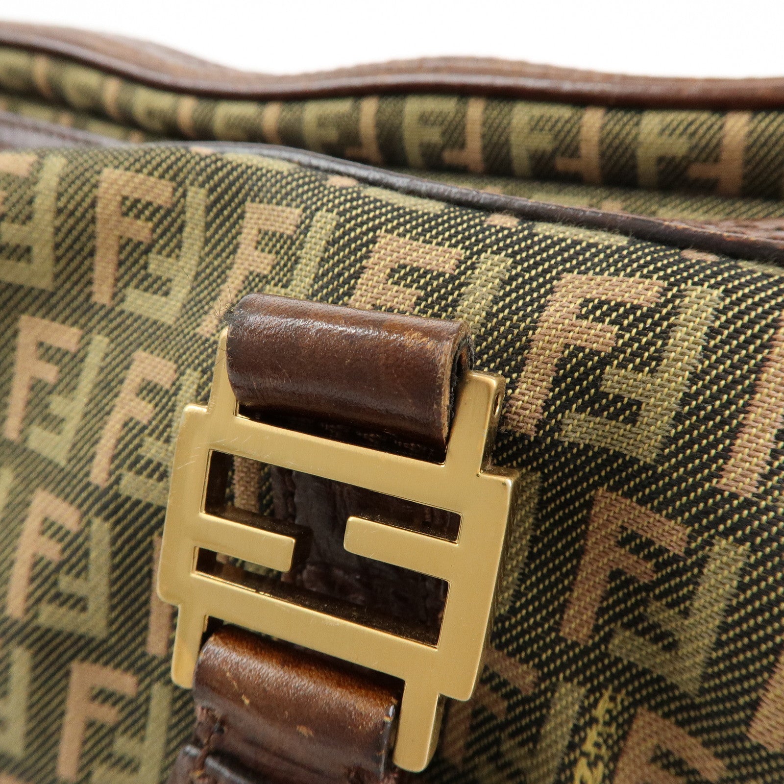 FENDI Zucchino Canvas Leather Mini Boston Bag Shoulder Bag 8BL075