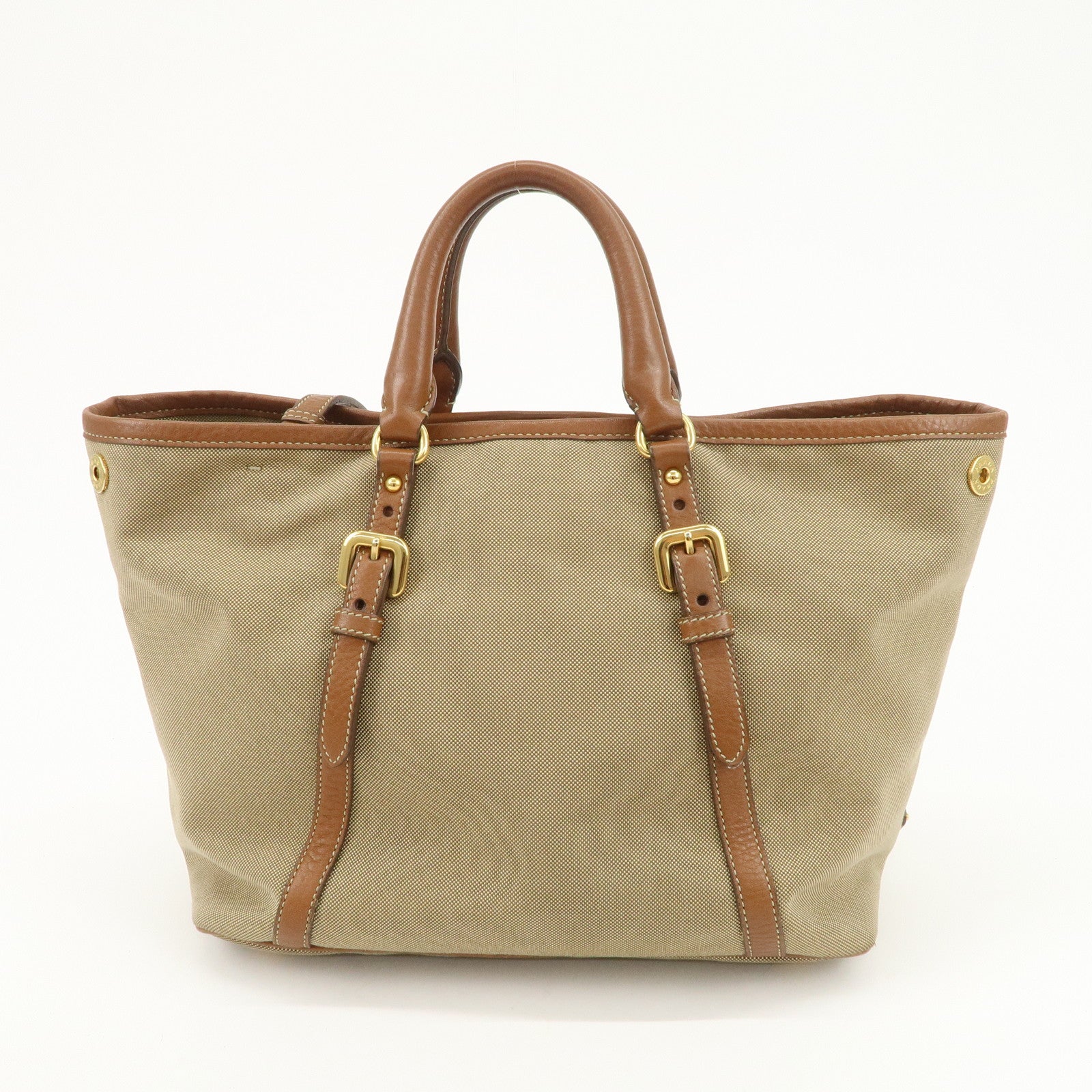 PRADA Logo Jacquard Leather Ribbon 2Way Tote Bag Brown BN1841