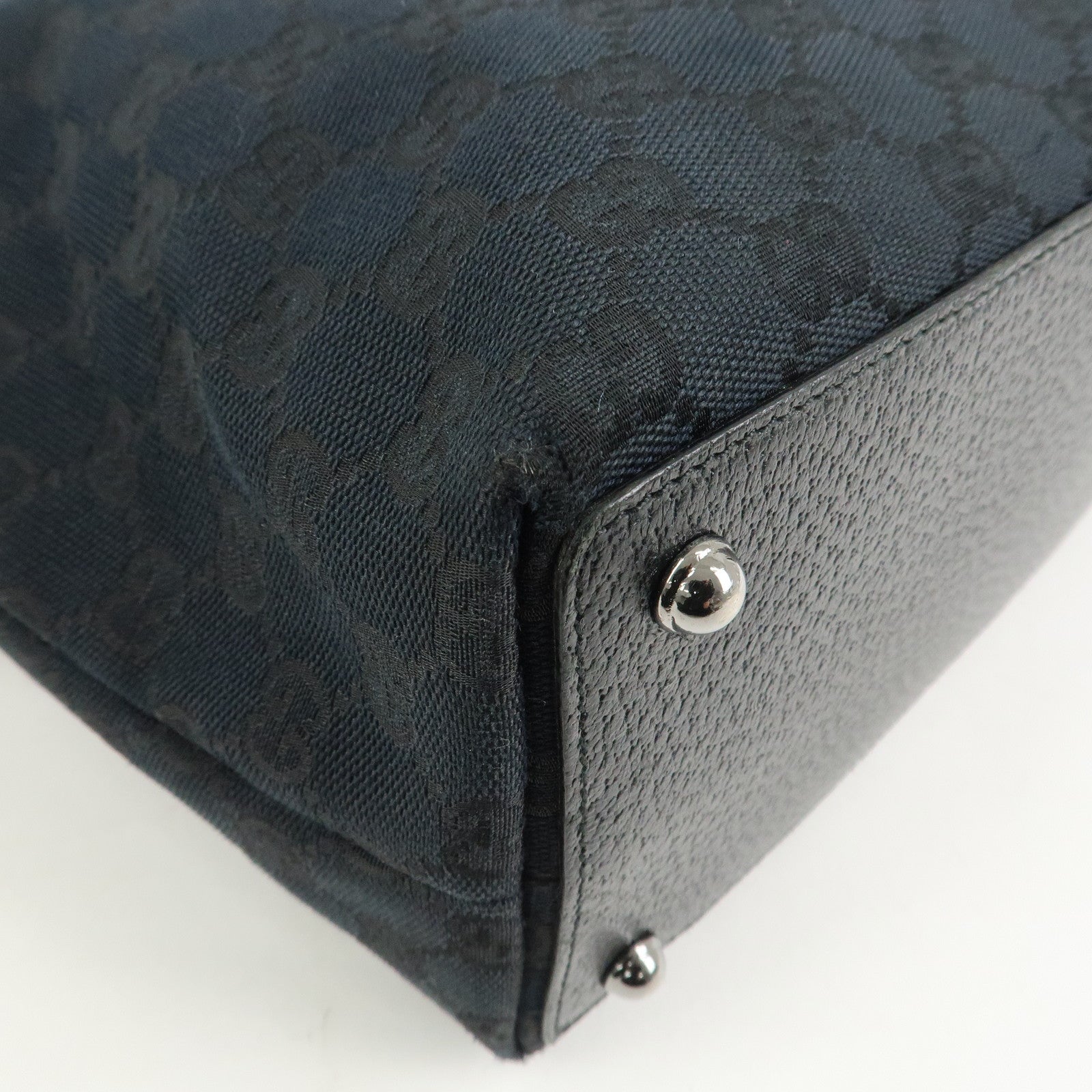 GUCCI GG Canvas Leather Tote Bag Shoulder Bag Hand Bag Black 120836