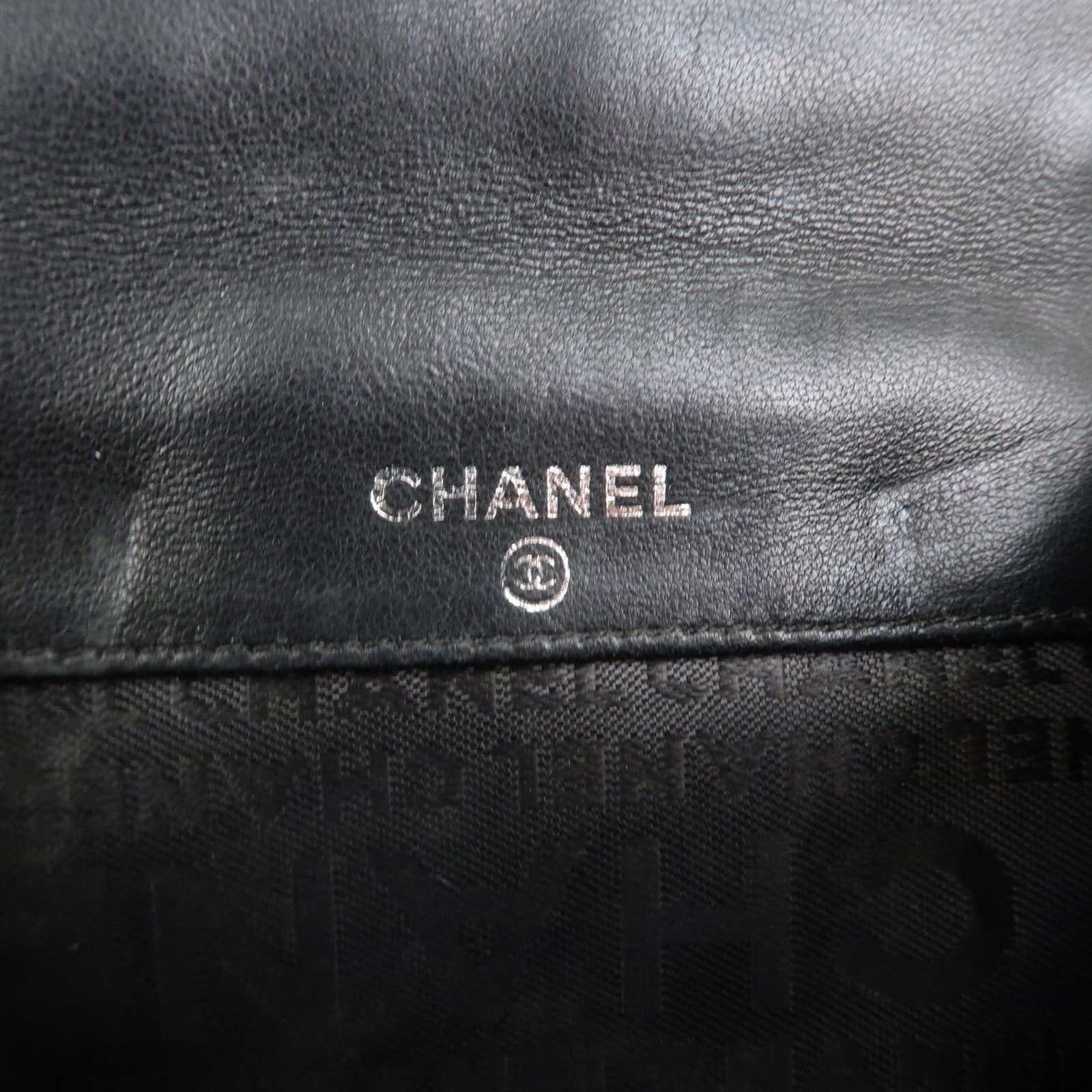 CHANEL Icon Line Lamb Skin W Flap Bi-fold Wallet Black A24212