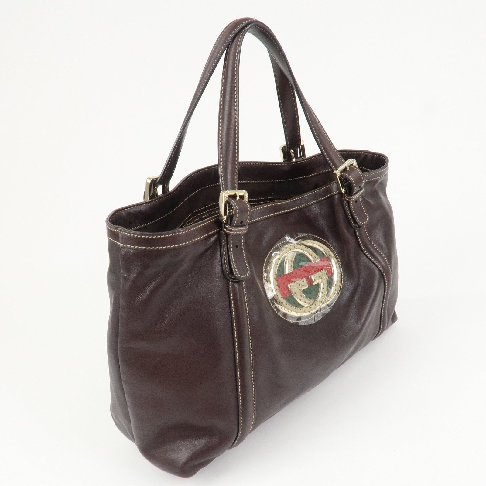 GUCCI Interlocking G Sherry Leather Shoulder Bag Dark Brown 162094