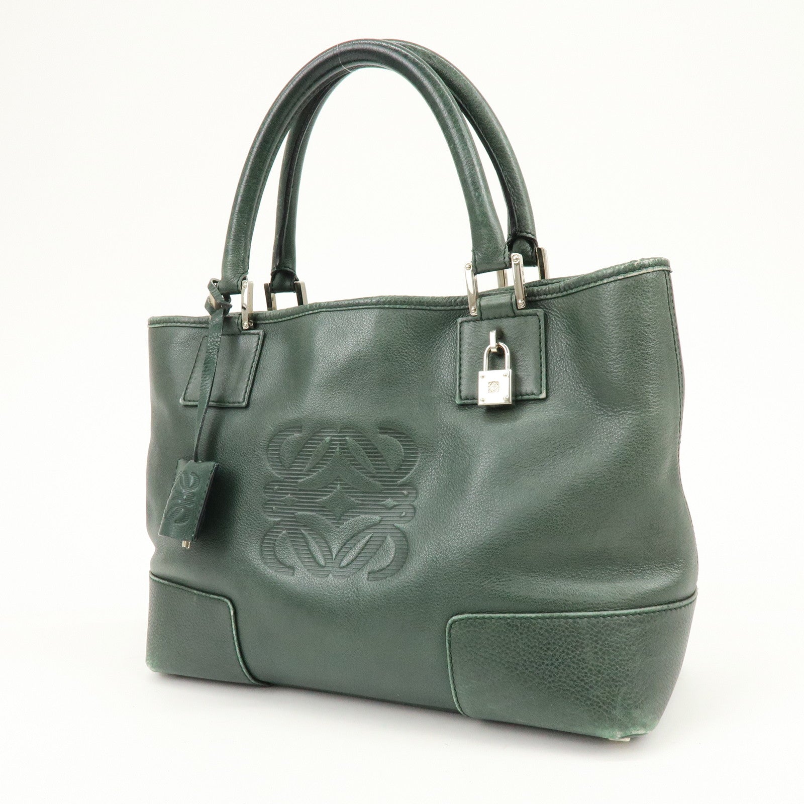 LOEWE Anagram Leather Tote Bag Hand Bag Green