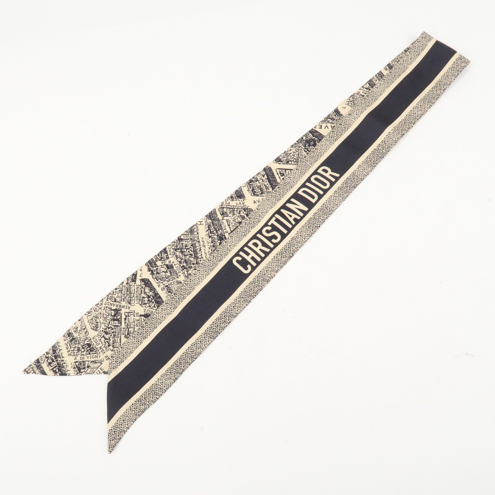 Christian Dior Logo Silk 100% Mitzah Scarf Ivory Black