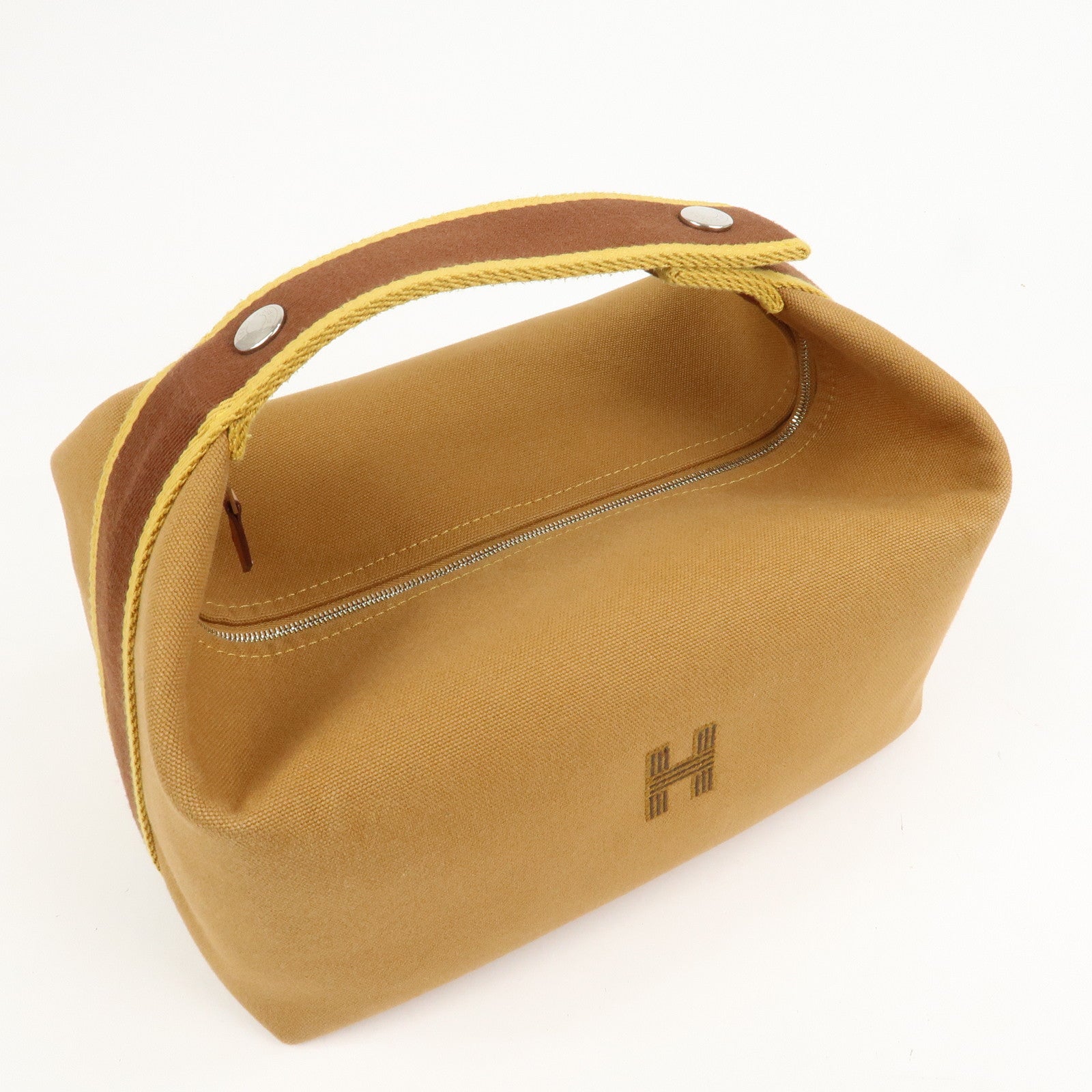 HERMES Bride A Brac GM Canvas Hand Bag Cosmetic Pouch Brown