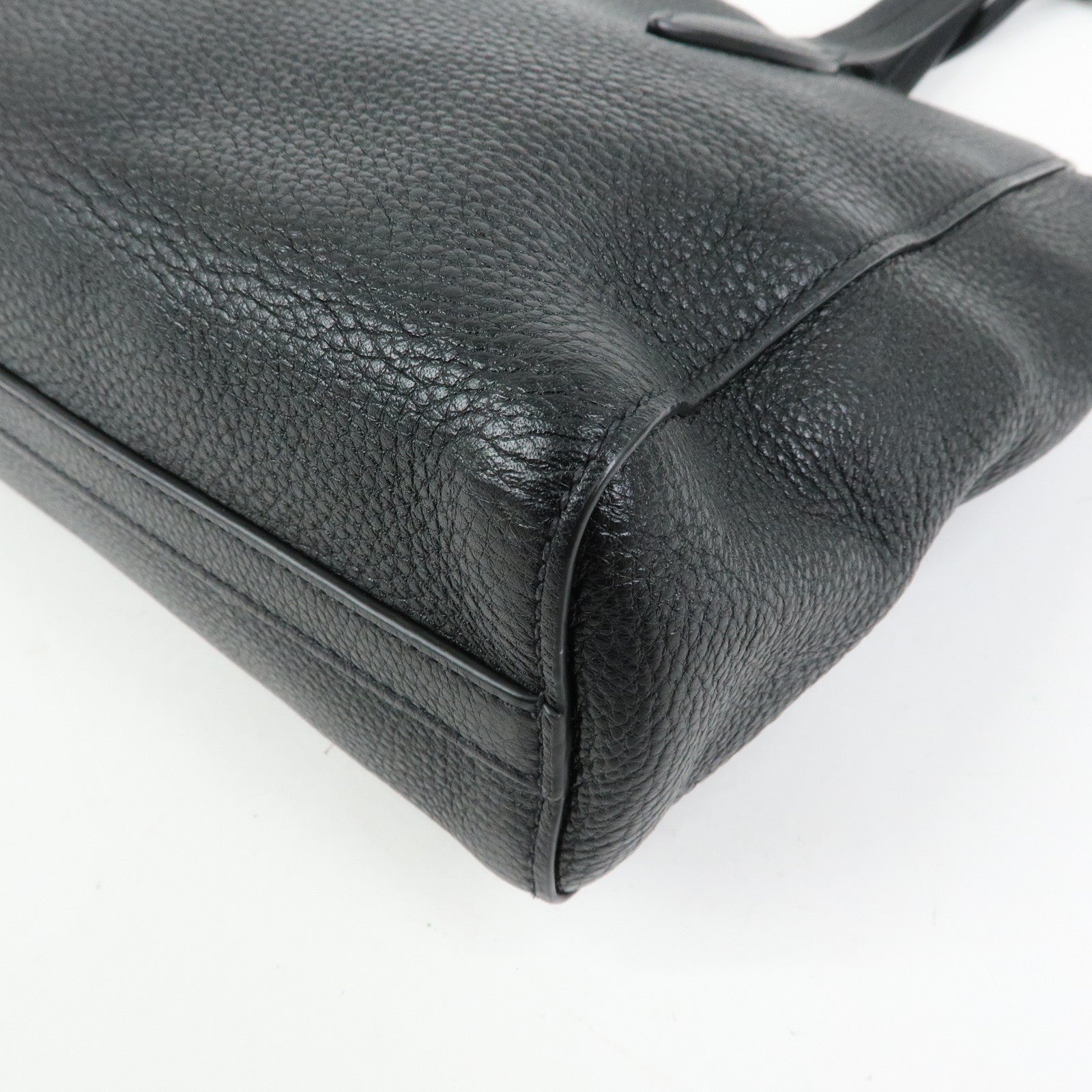 PRADA Logo Grain Calf Leather Tote Bag Shoulder Bag Black 1BG112