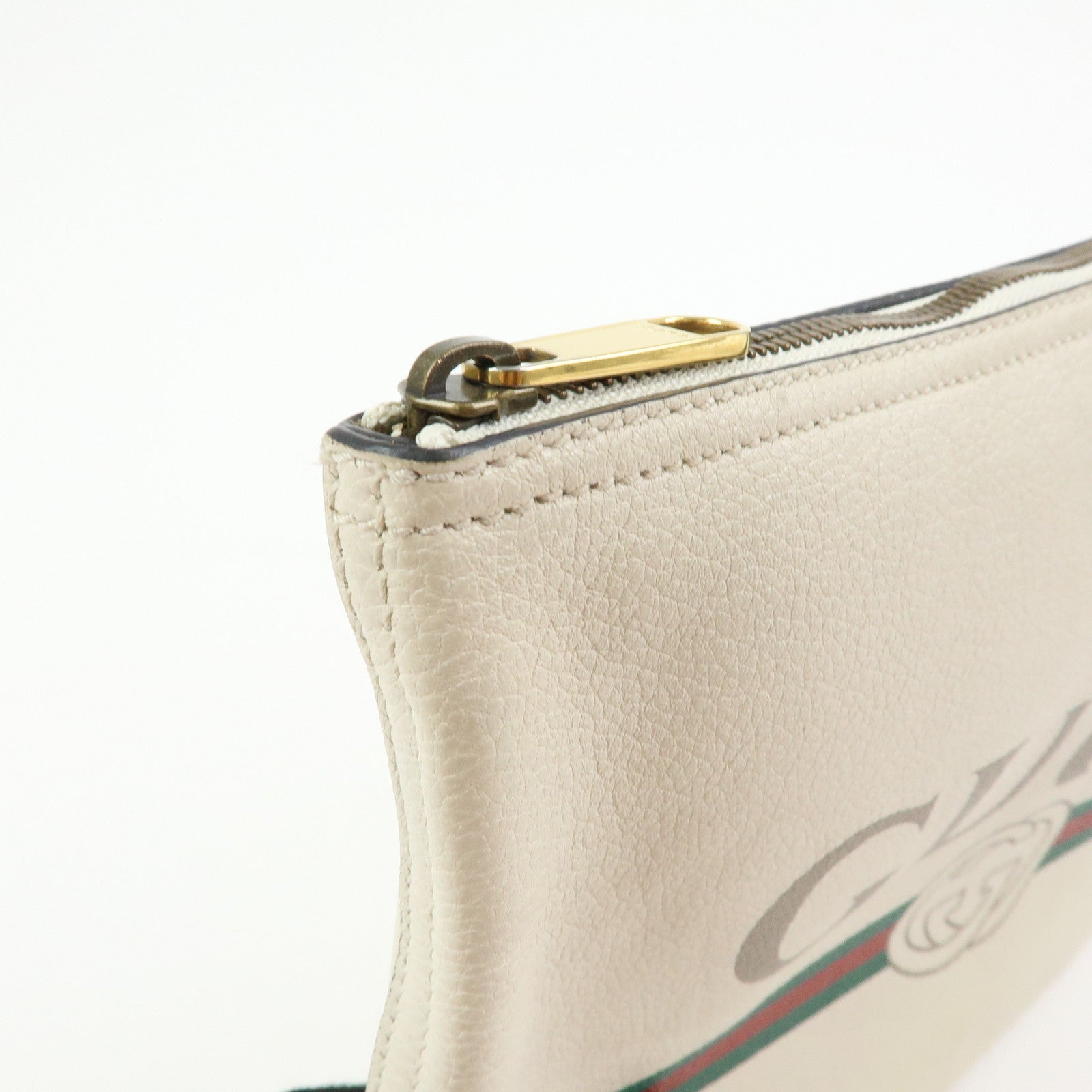 GUCCI Sherry Vintage Logo Leather Clutch Bag Pouch Ivory 500987