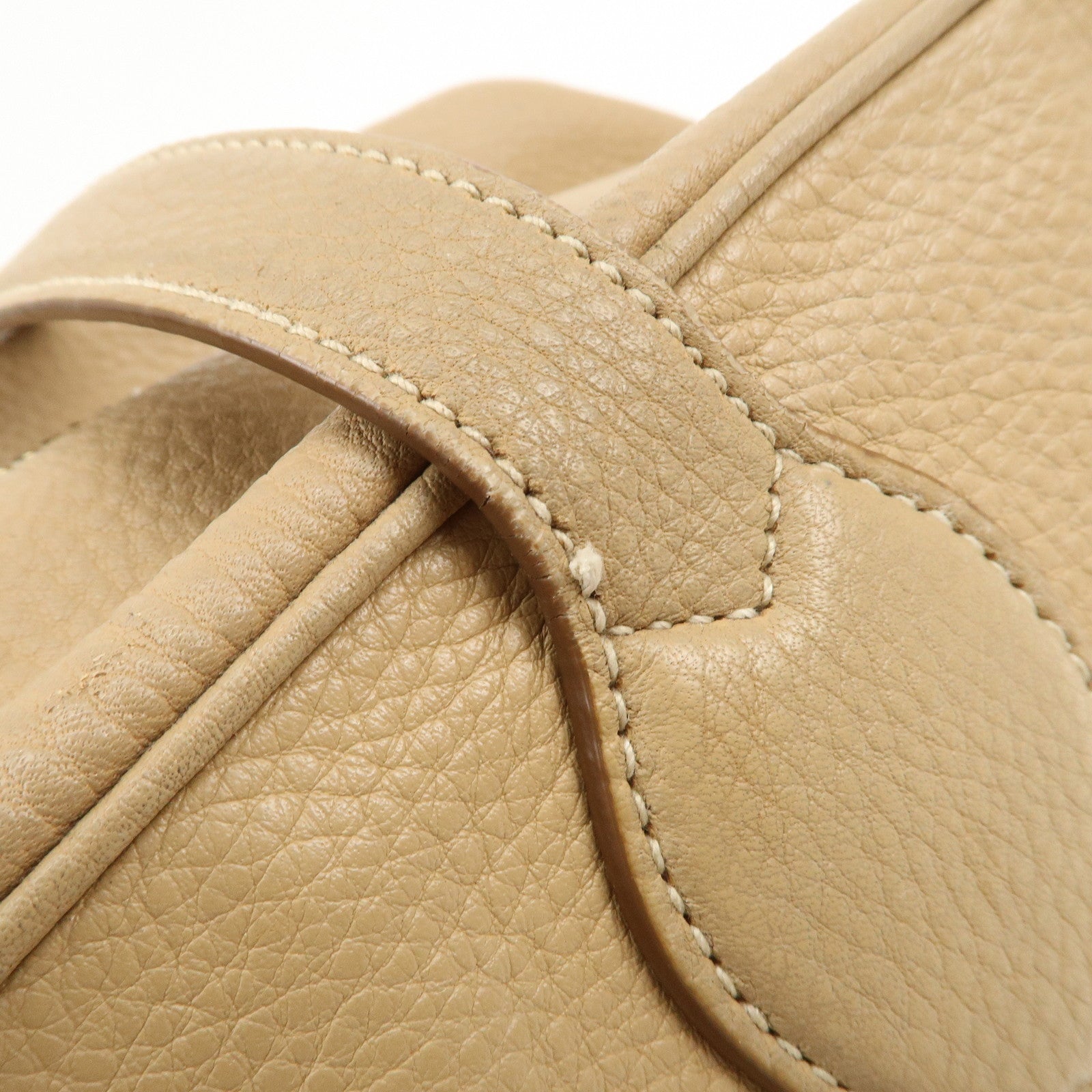 PRADA Leather Boston Bag Hand Bag Beige Gold BL8062