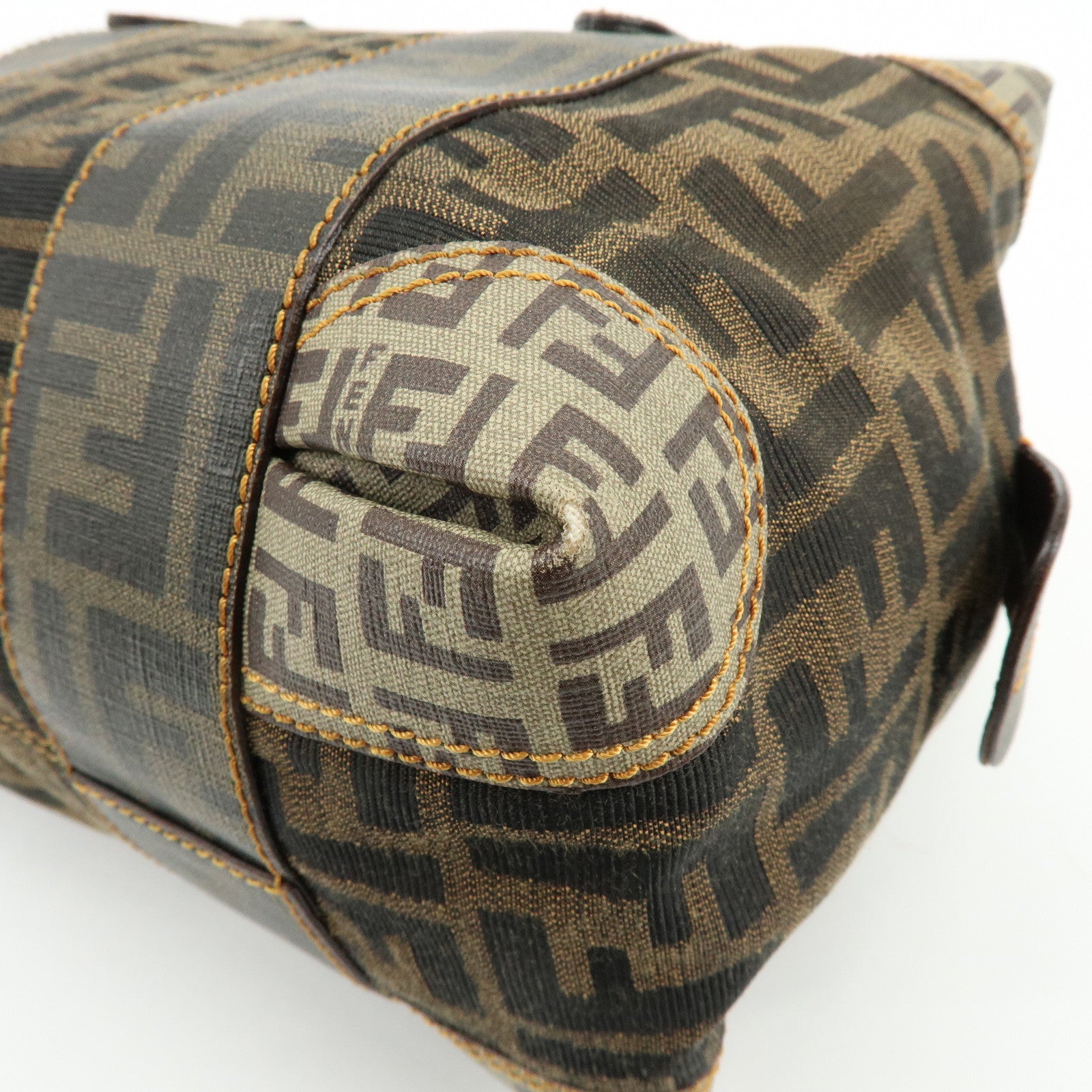 FENDI Zucca Zucchino Canvas PVC Boston Hand Bag Brown 8BL095