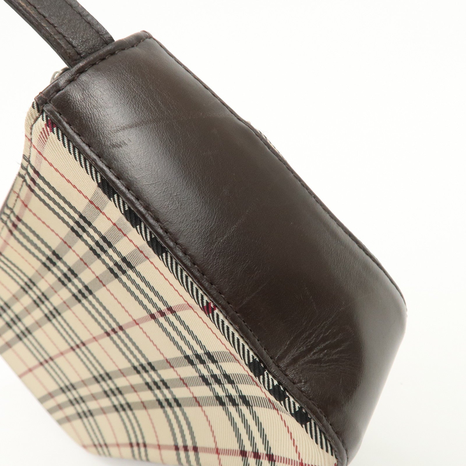 BURBERRY Leather Canvas Shoulder Bag Nova Plaid Brown