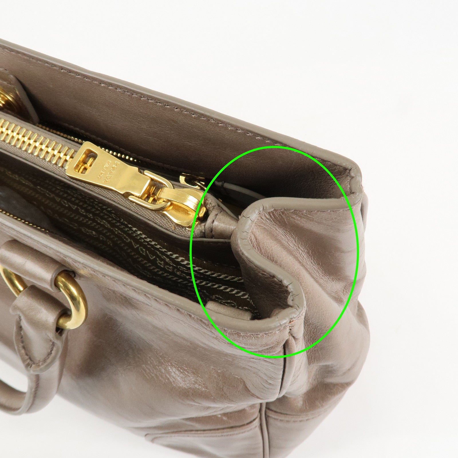 PRADA Logo Leather 2Way Bag Hand Bag Shoulder Bag Greige BN2533 Used