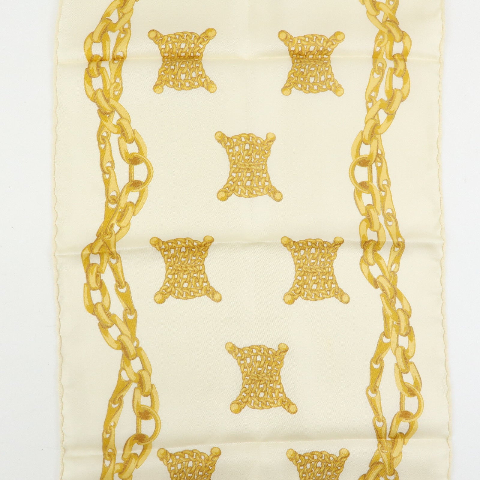CELINE Macadam Chain Patten Silk 100% Scarf Ivory Gold