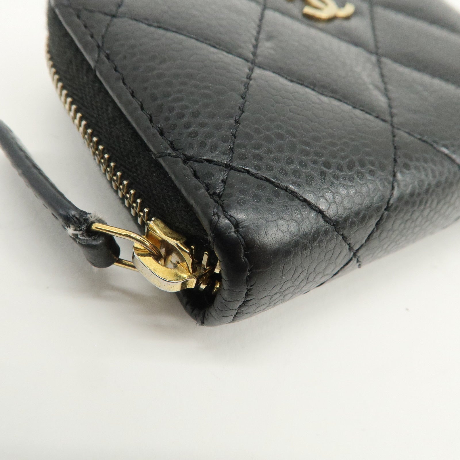 CHANEL Matelasse Caviarskin Classic Zippy Coin Case Black AP0216