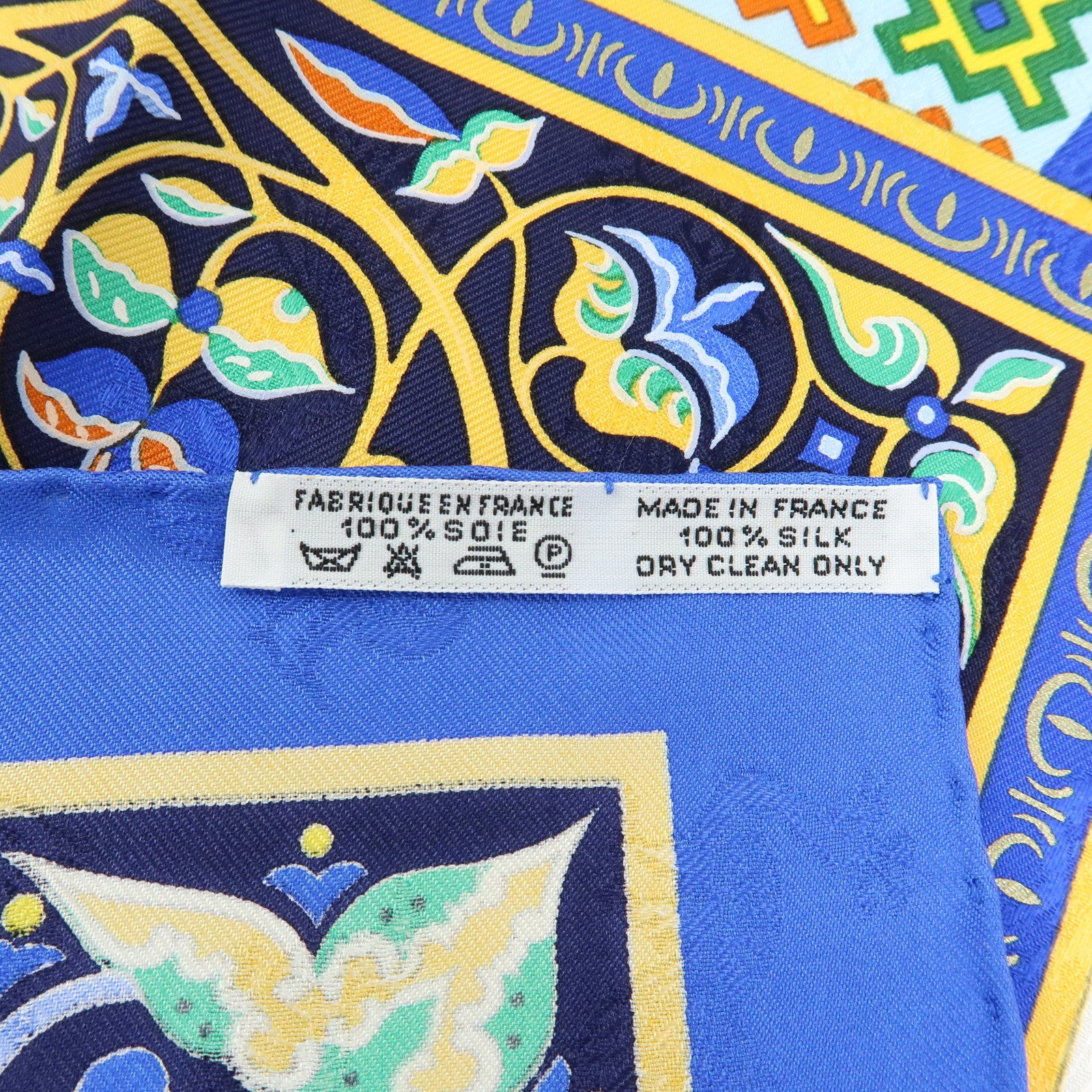 HERMES Carre 90 Silk 100% Scarf CIELS BYZANTINS Blue White