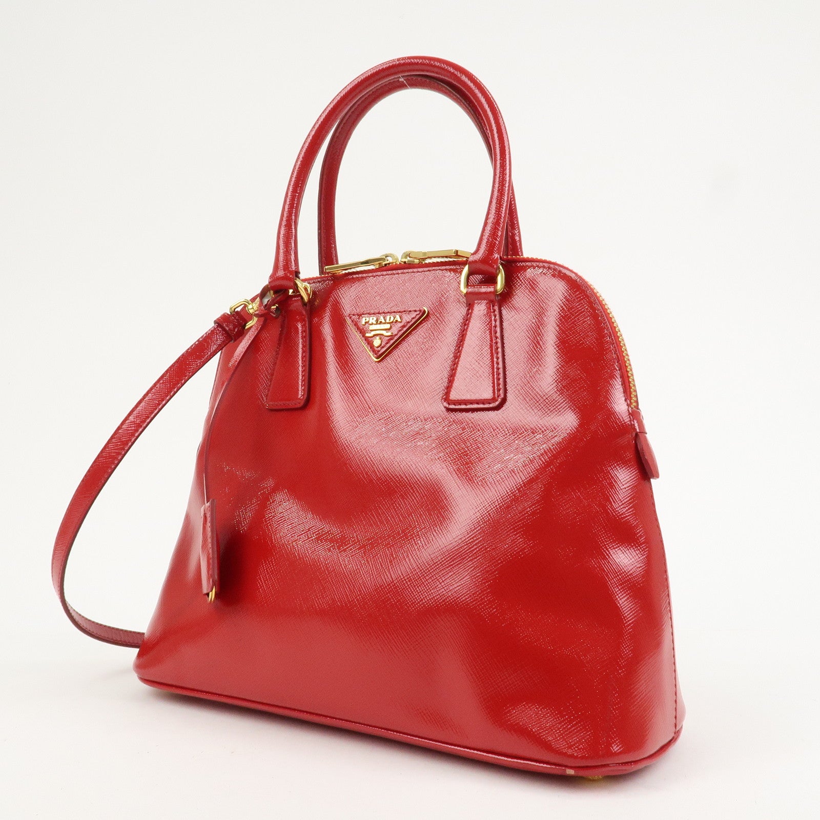 PRADA Logo Patent Leather 2Way Bag Shoulder Bag Hand Bag Red BL0909
