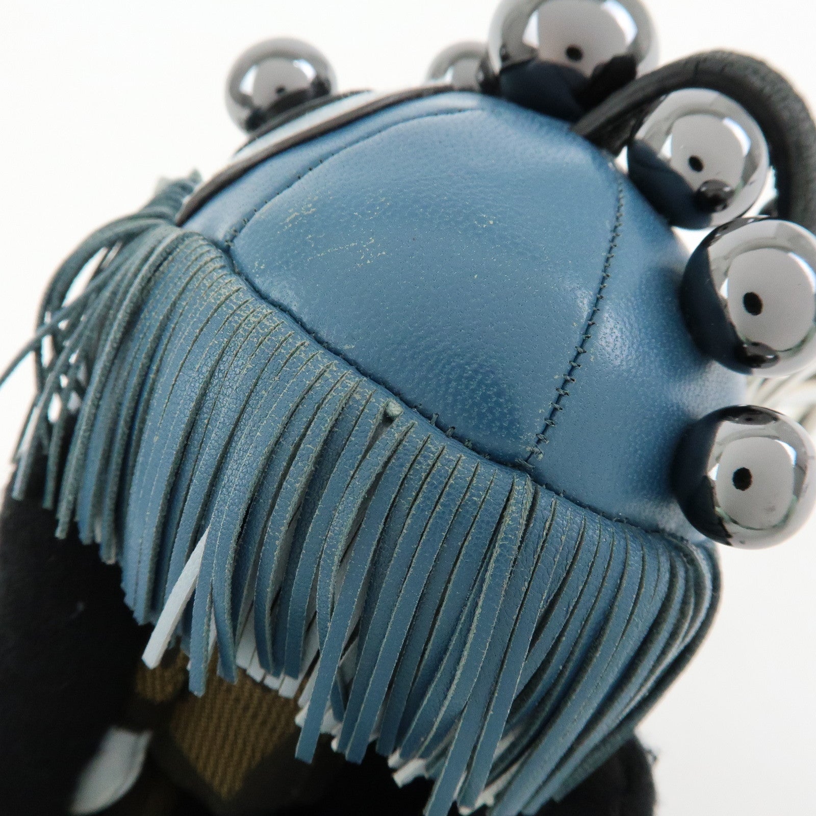 FENDI Zucca Canvas Leather Space Monkey Bag Charm Key Chain Blue