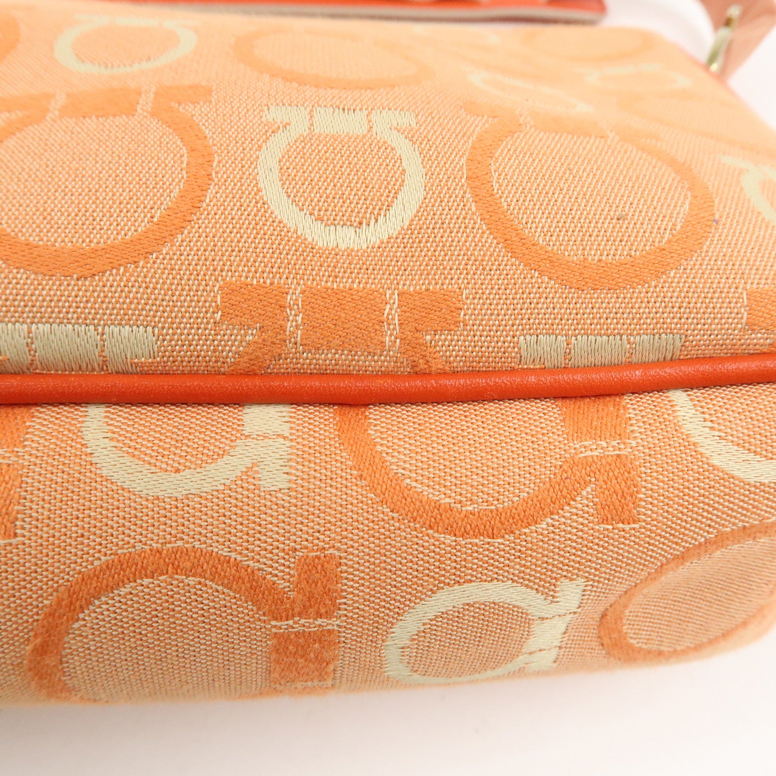 Ferragamo Gancini Canvas Leather Shoulder Bag Orange