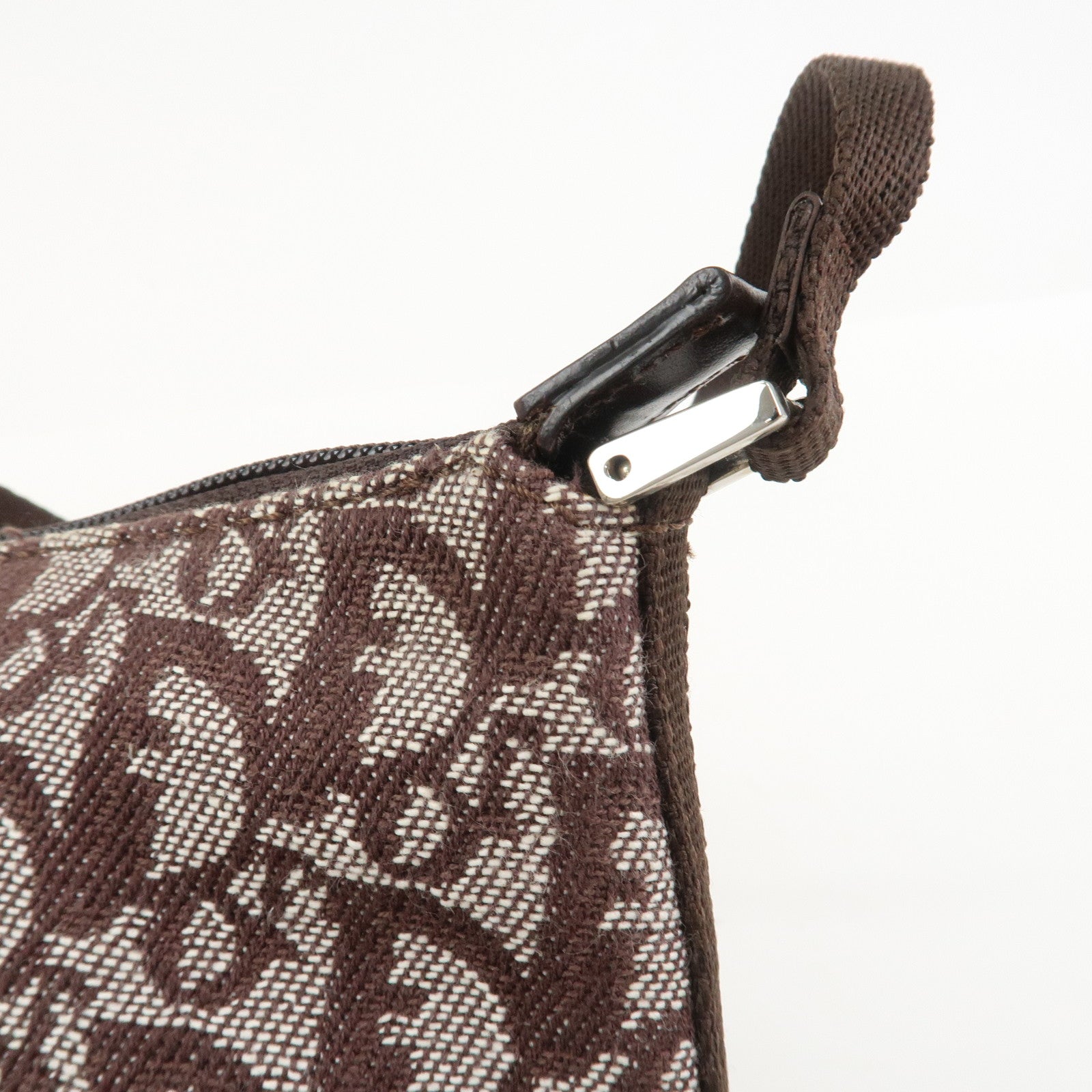 Christian Dior Trotter Jacquard Canvas Leather Shoulder Bag Brown