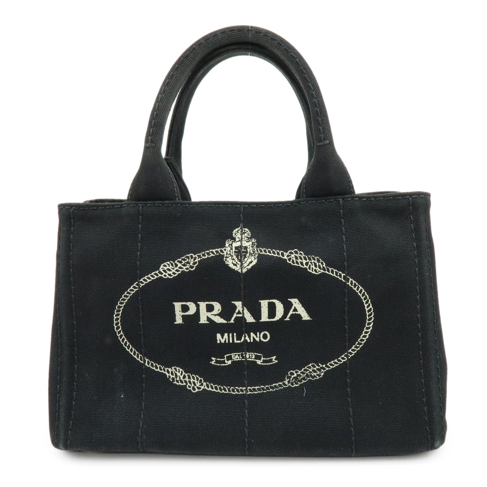 PRADA Triangle Logo Canapa Mini Canvas 2Way Hand Bag Black 1BG439