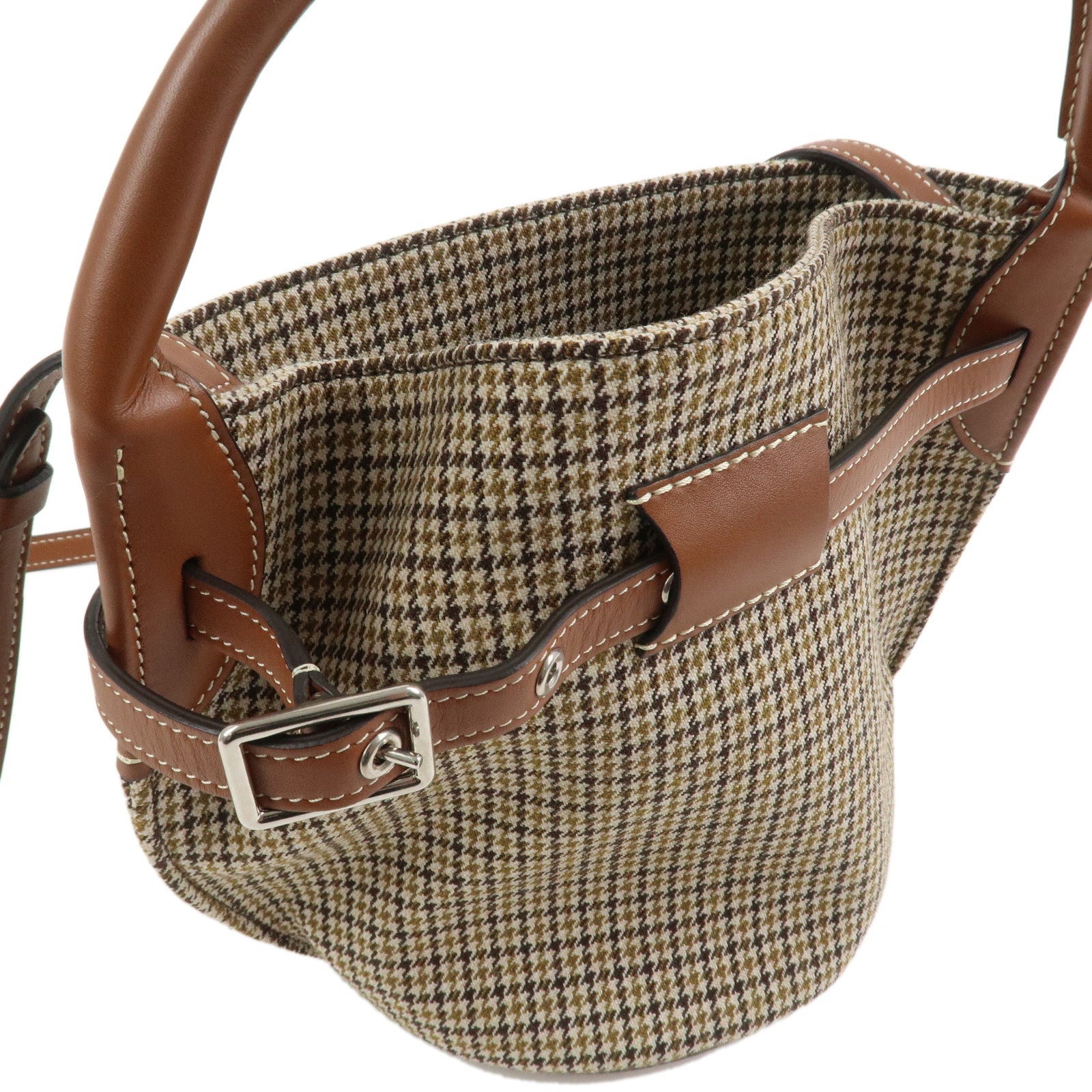 CELINE Big Bag Canvas Wool Leather 2WAY Hand Bag Nano Bucket Brown