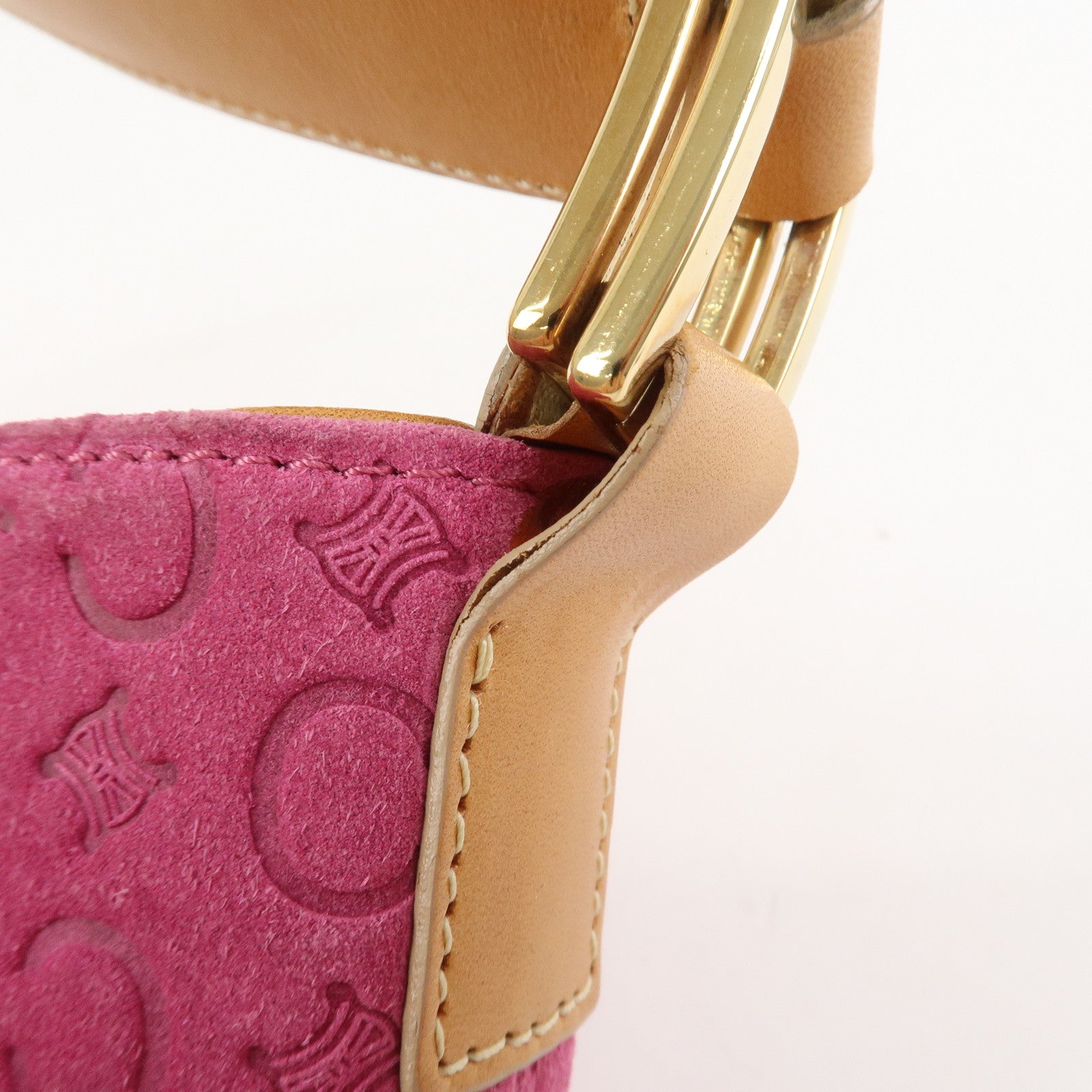 CELINE C Macadam Suede Leather Shoulder Bag Pink Light Brown