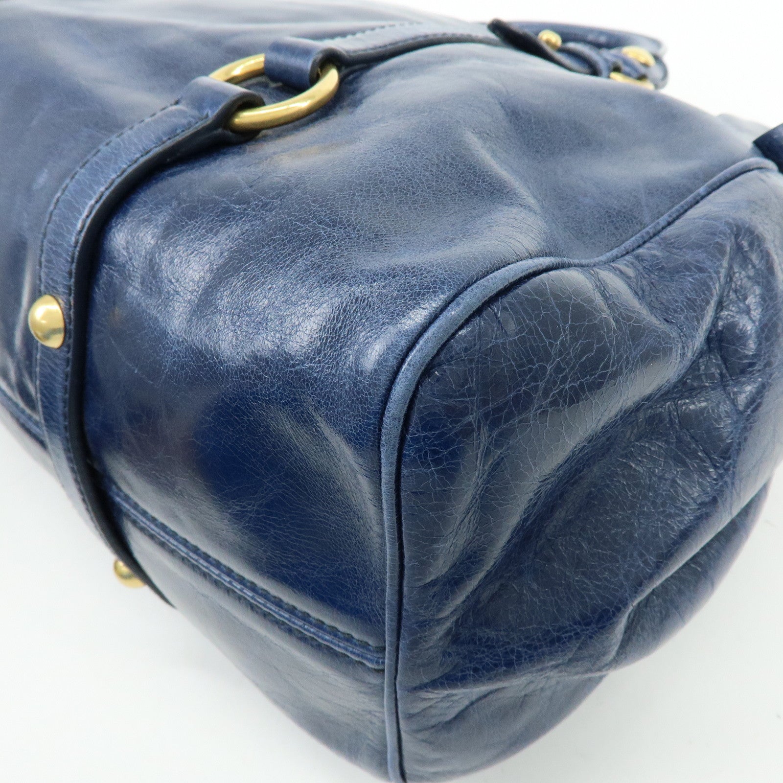 MIU MIU Side Ribbon Large Leather 2Way Bag Shoulder Bag Navy RT0365