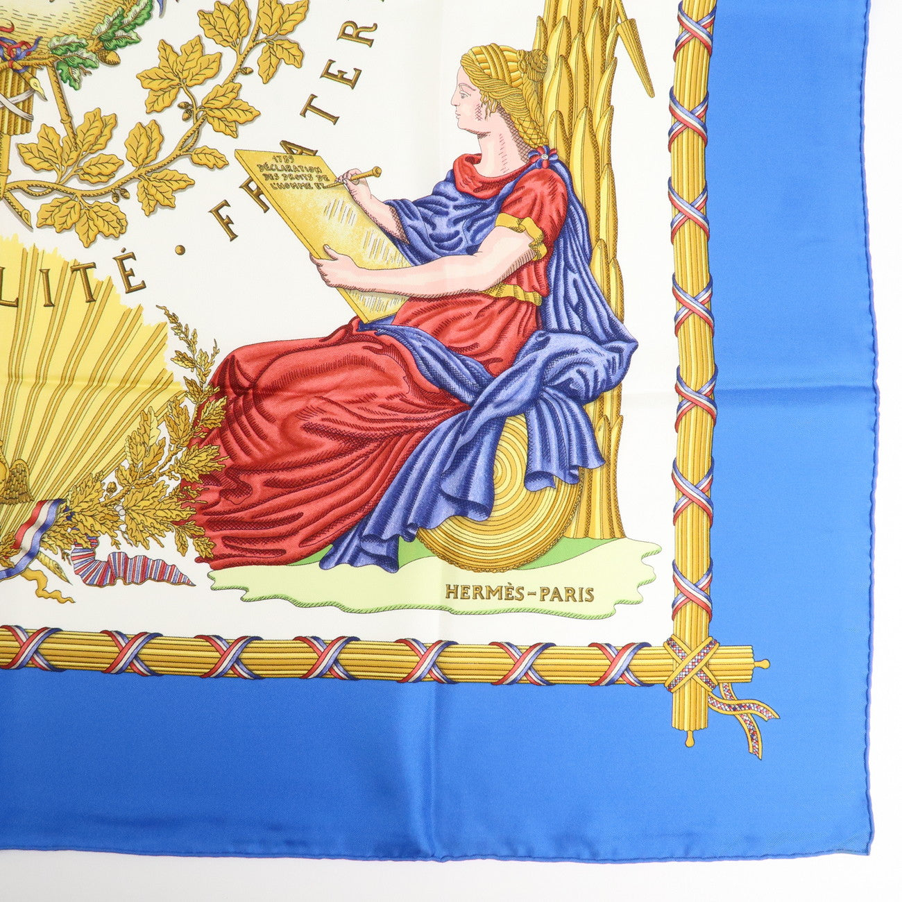 HERMES Carre 90 Silk 100% Scarf Blue Multi Color Used