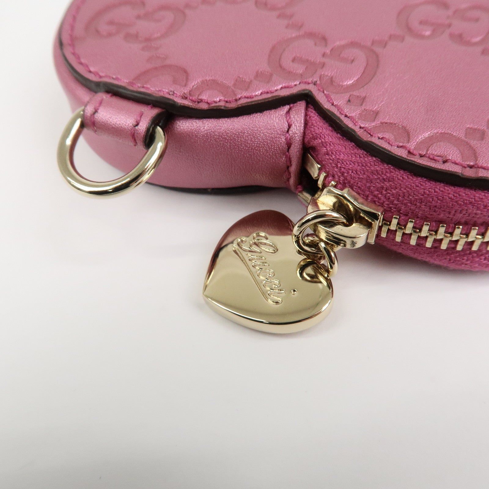 GUCCI Lovely Heart Guccissima Leather Coin Case MetallicPink 152615